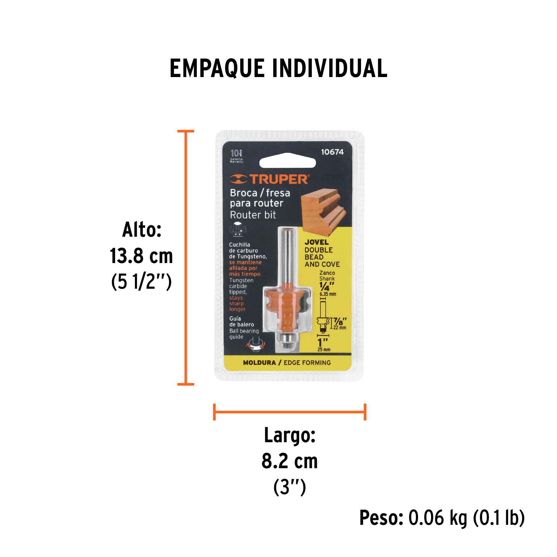 Broca router, jovel, 1", con balero, TRUPER - Empaque