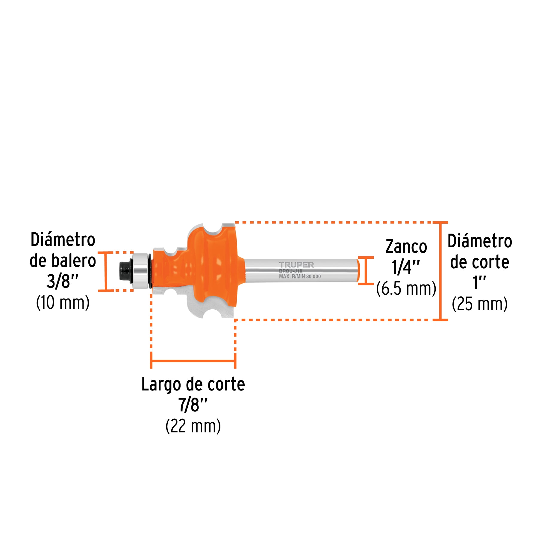 Broca router, jovel, 1", con balero, TRUPER