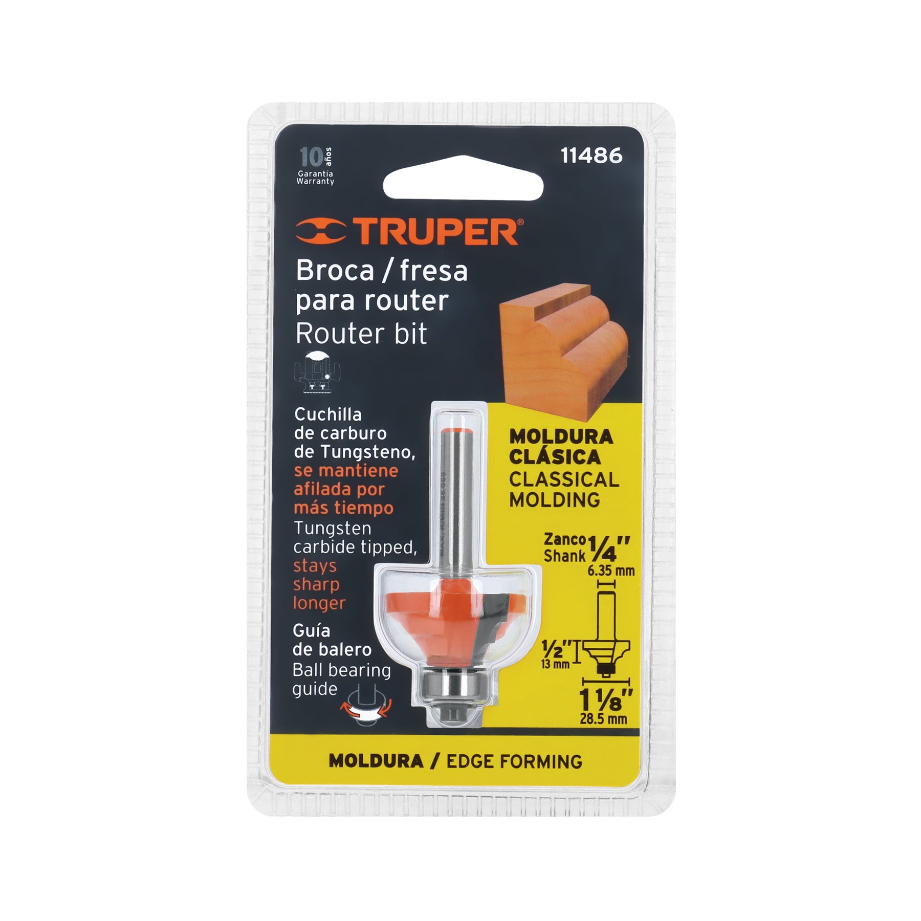 Broca para router, moldura clásica, 1-1/8" con balero,Truper