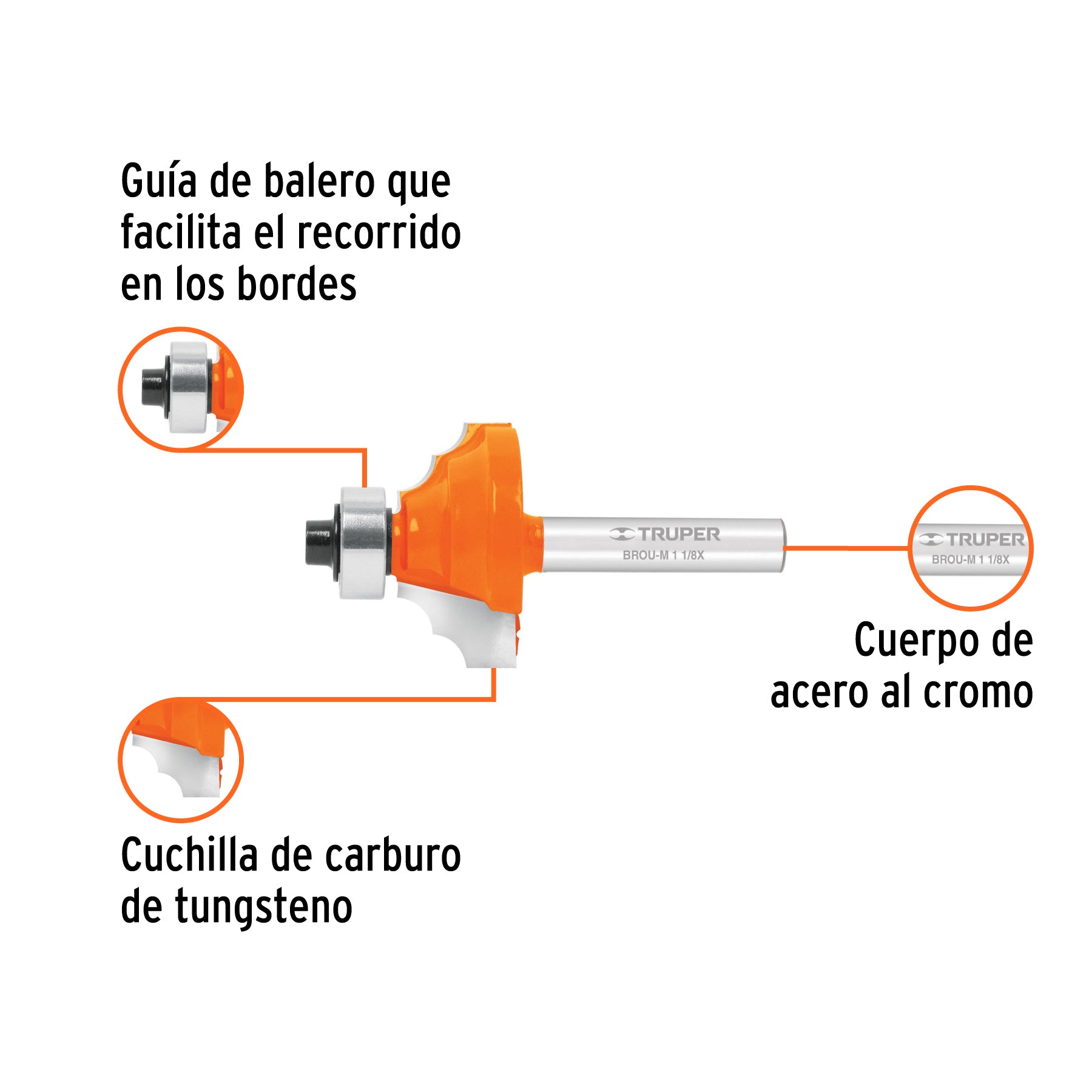 Broca para router, moldura clásica, 1-1/8" con balero,Truper