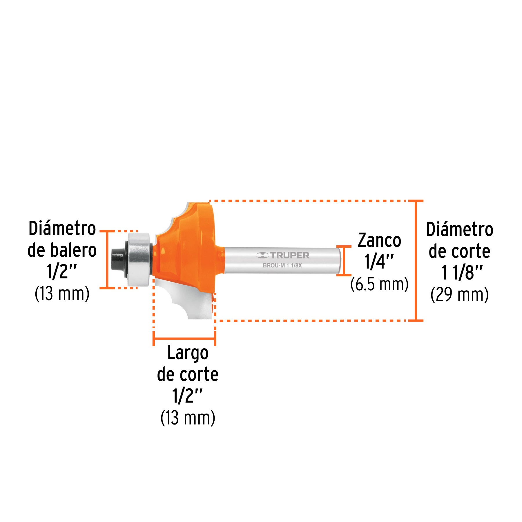 Broca para router, moldura clásica, 1-1/8" con balero,Truper