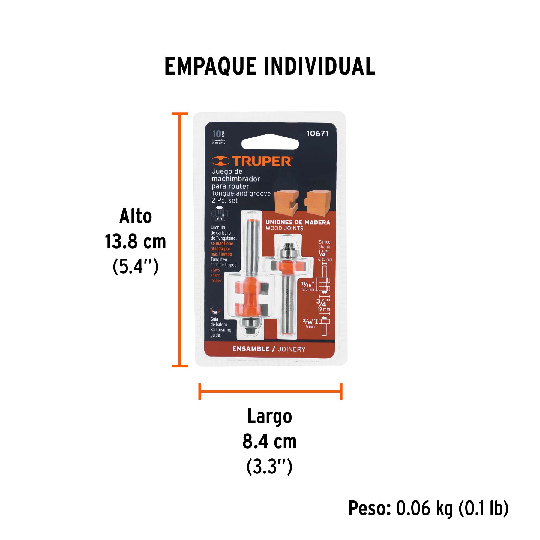 Juego de machimbrador, 3/4", con balero, TRUPER - Empaque