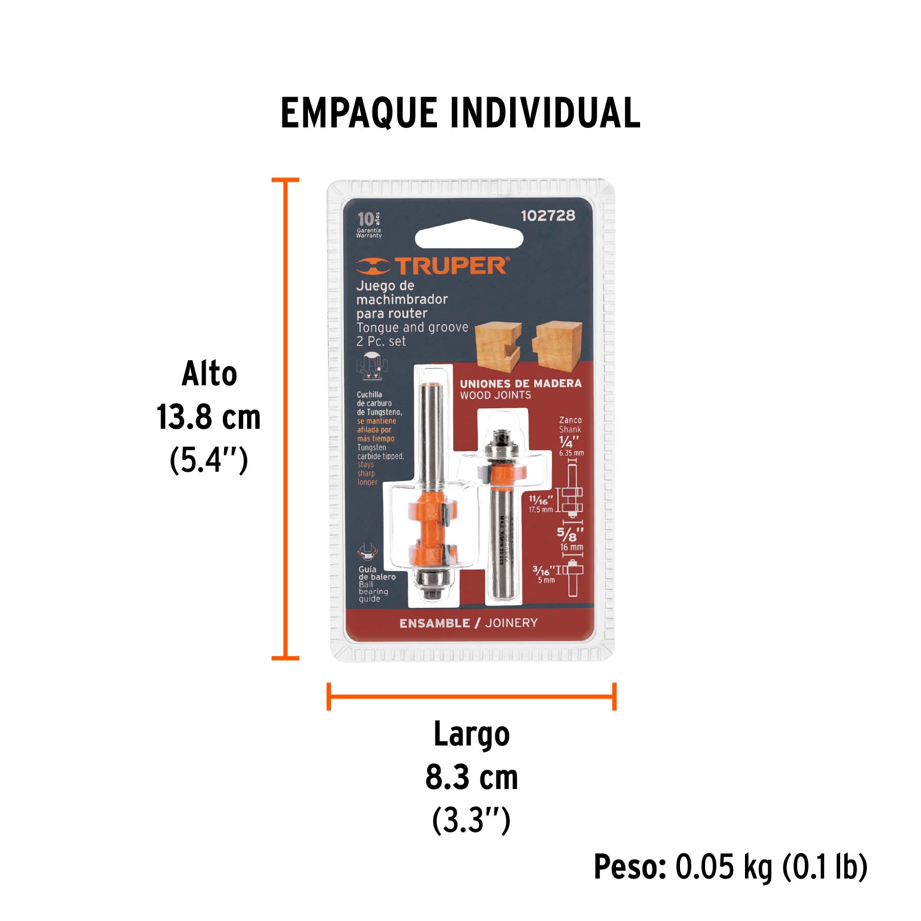 Juego de machimbrador, 5/8", con balero - Empaque