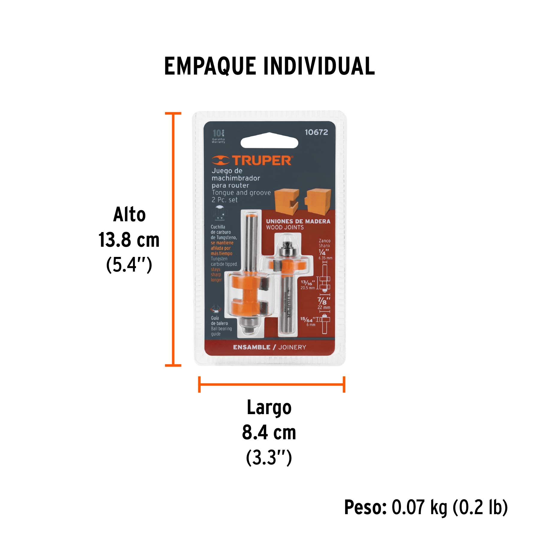Juego de machimbrador, 7/8", con balero, TRUPER - Empaque