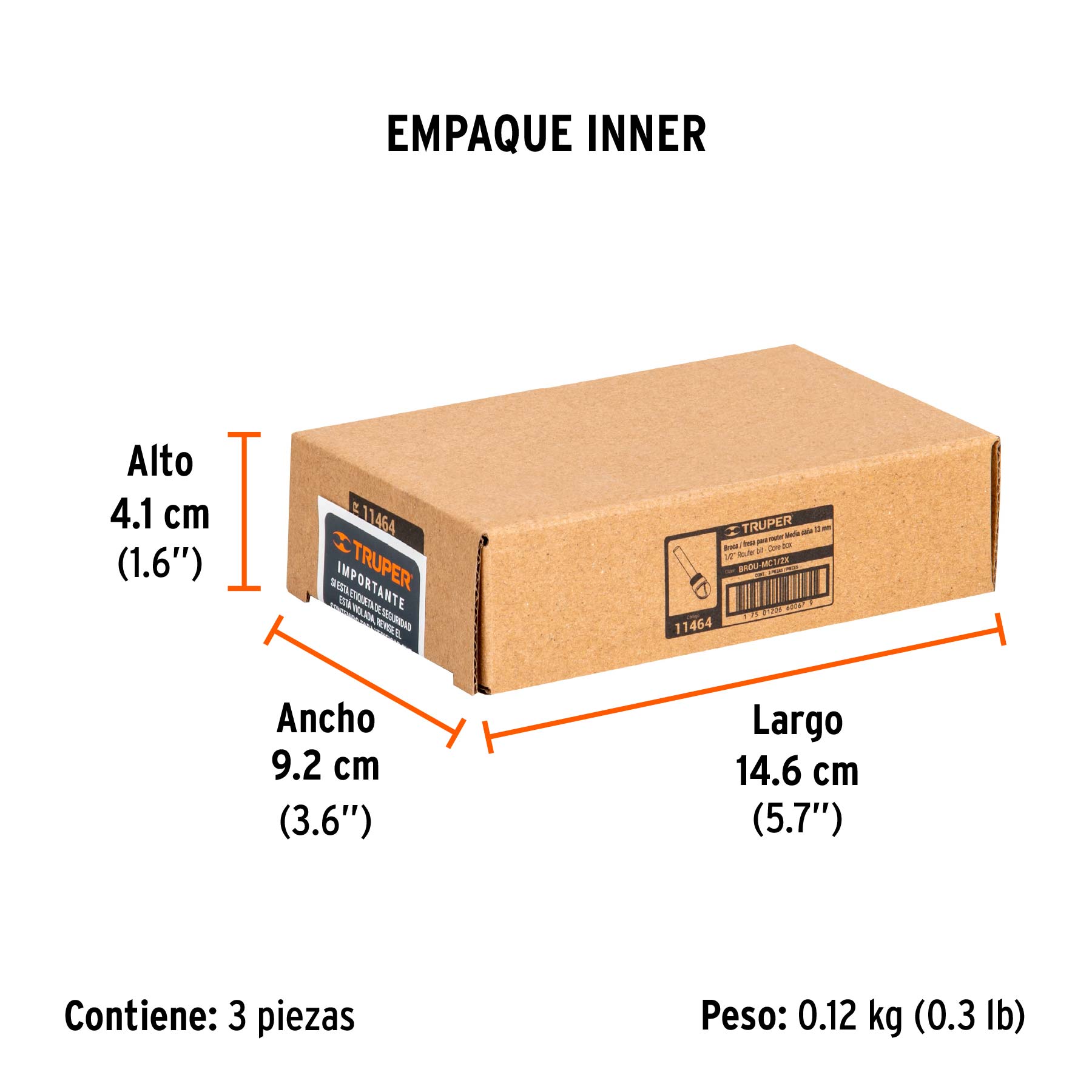 Broca para router, media caña, 1/2" con balero, TRUPER - Empaque