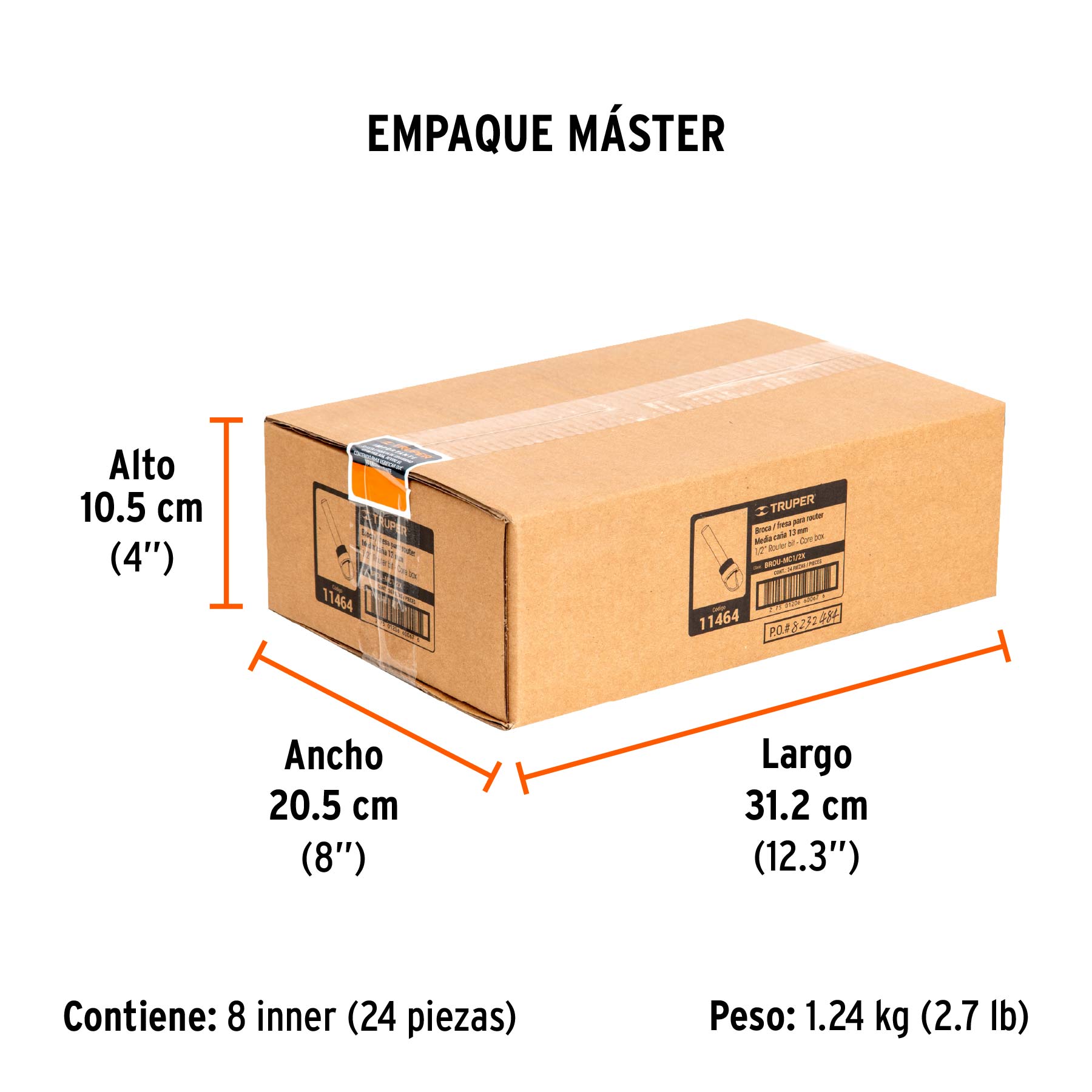 Broca para router, media caña, 1/2" con balero, TRUPER - Empaque