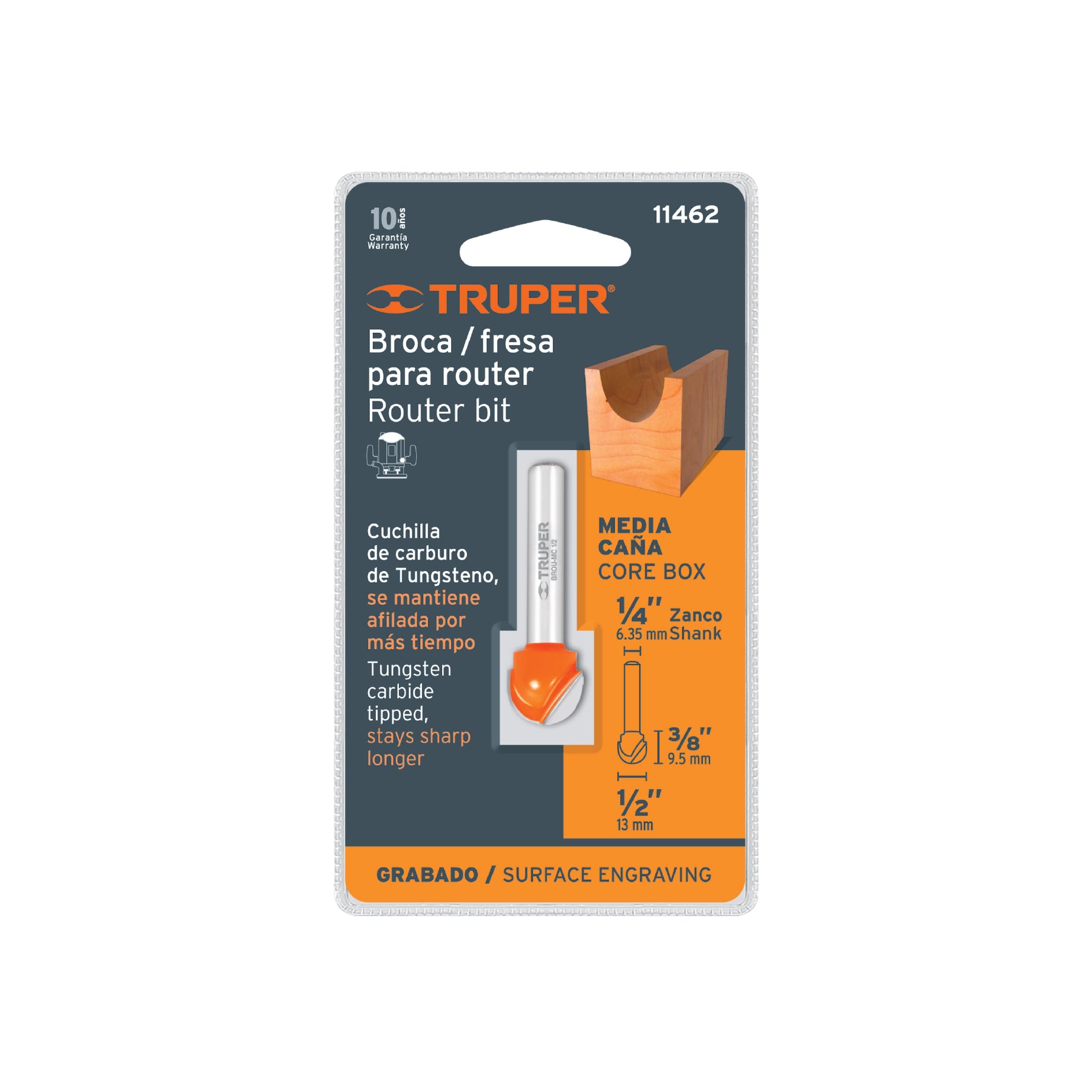 Broca para router, media caña, 1/2", TRUPER