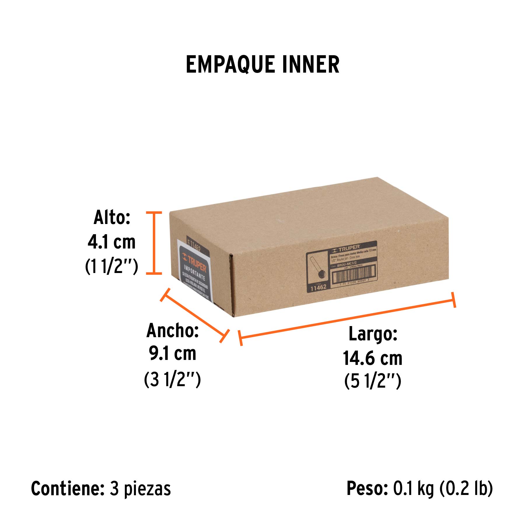 Broca para router, media caña, 1/2", TRUPER - Empaque