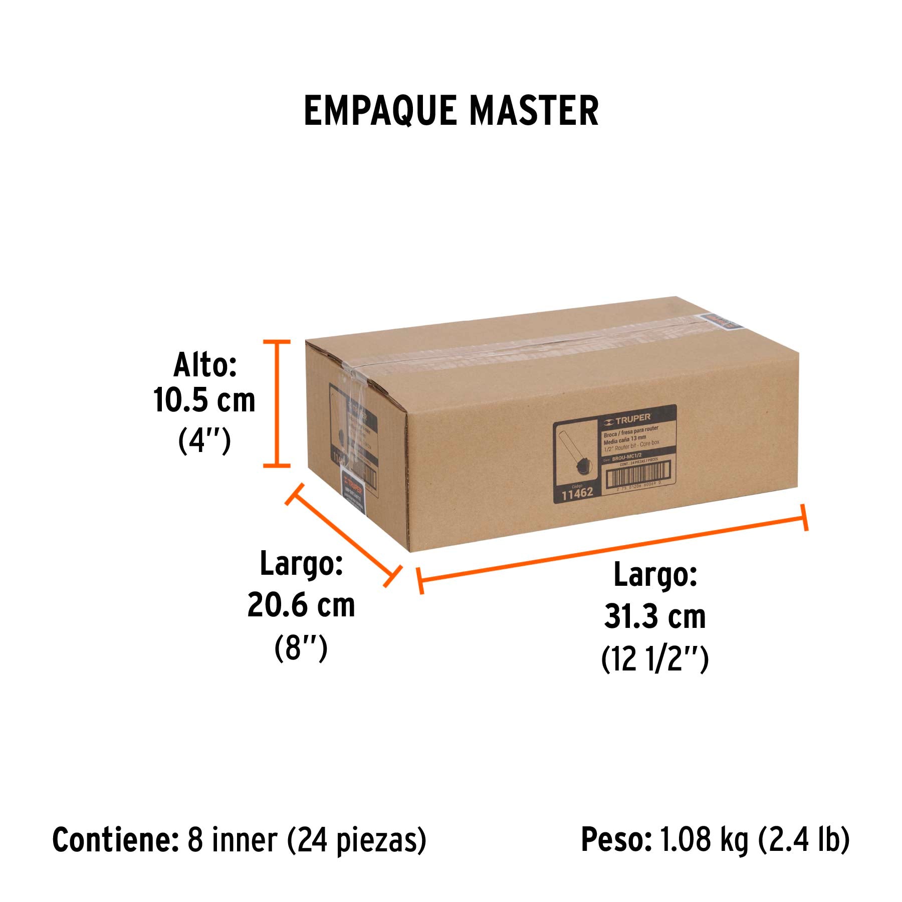 Broca para router, media caña, 1/2", TRUPER - Empaque