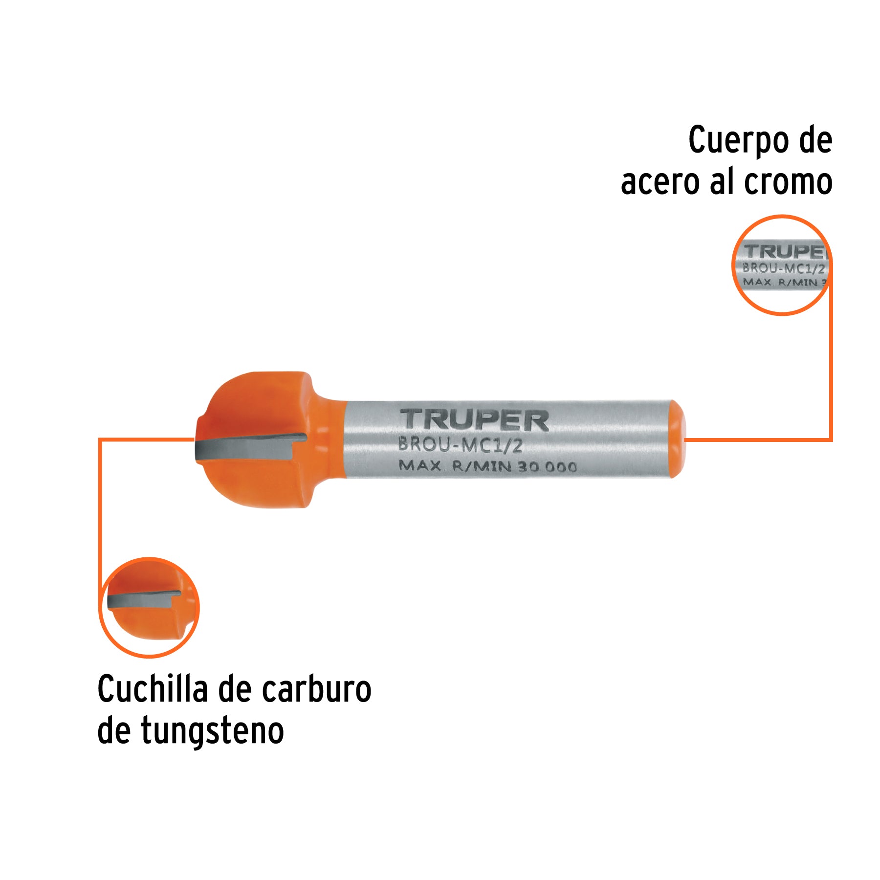 Broca para router, media caña, 1/2", TRUPER