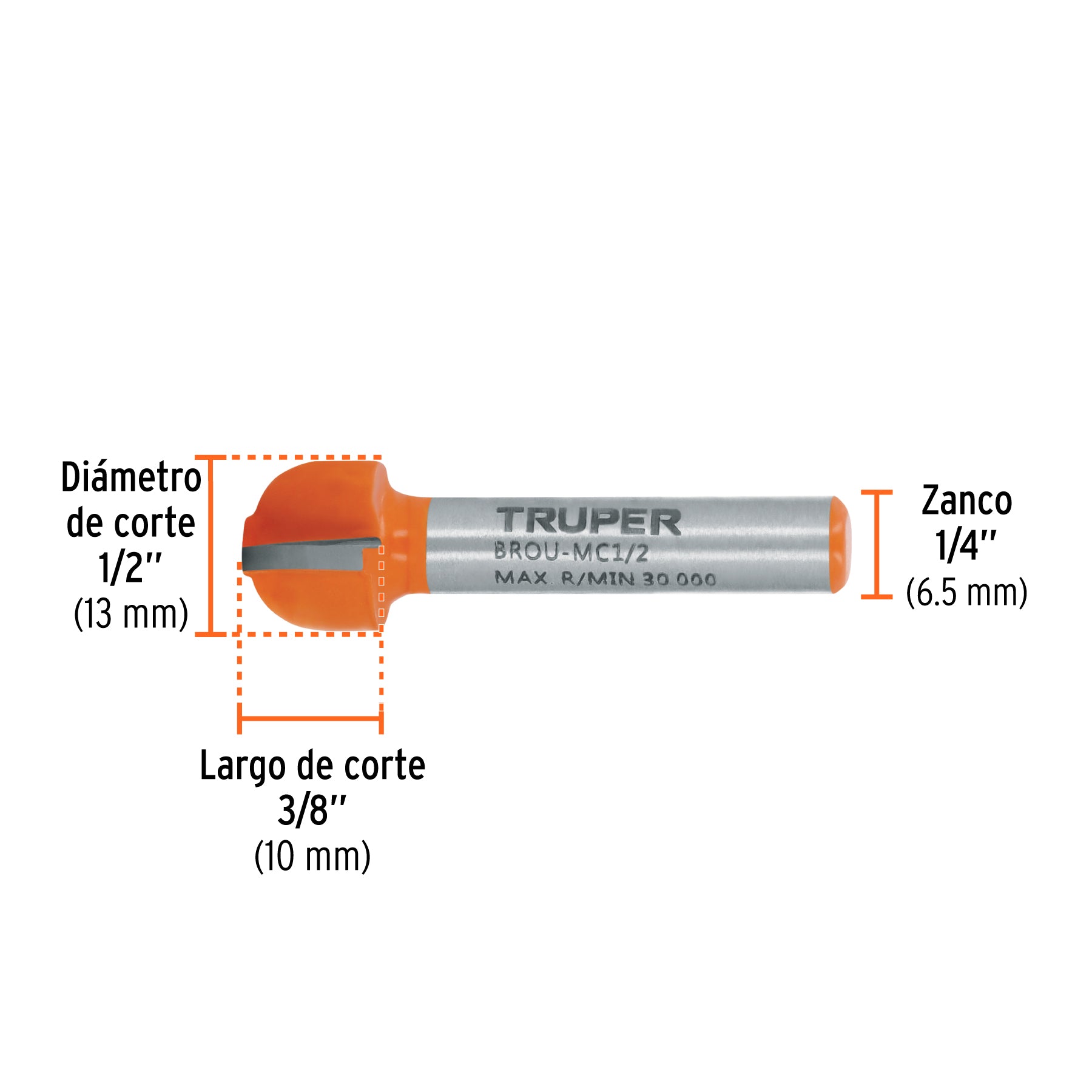 Broca para router, media caña, 1/2", TRUPER