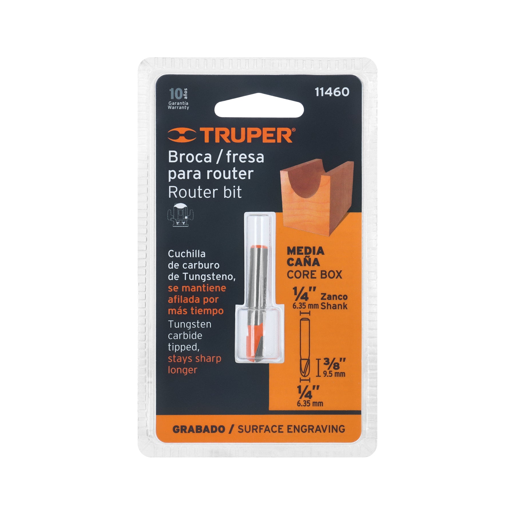 Broca para router, media caña, 1/4", TRUPER
