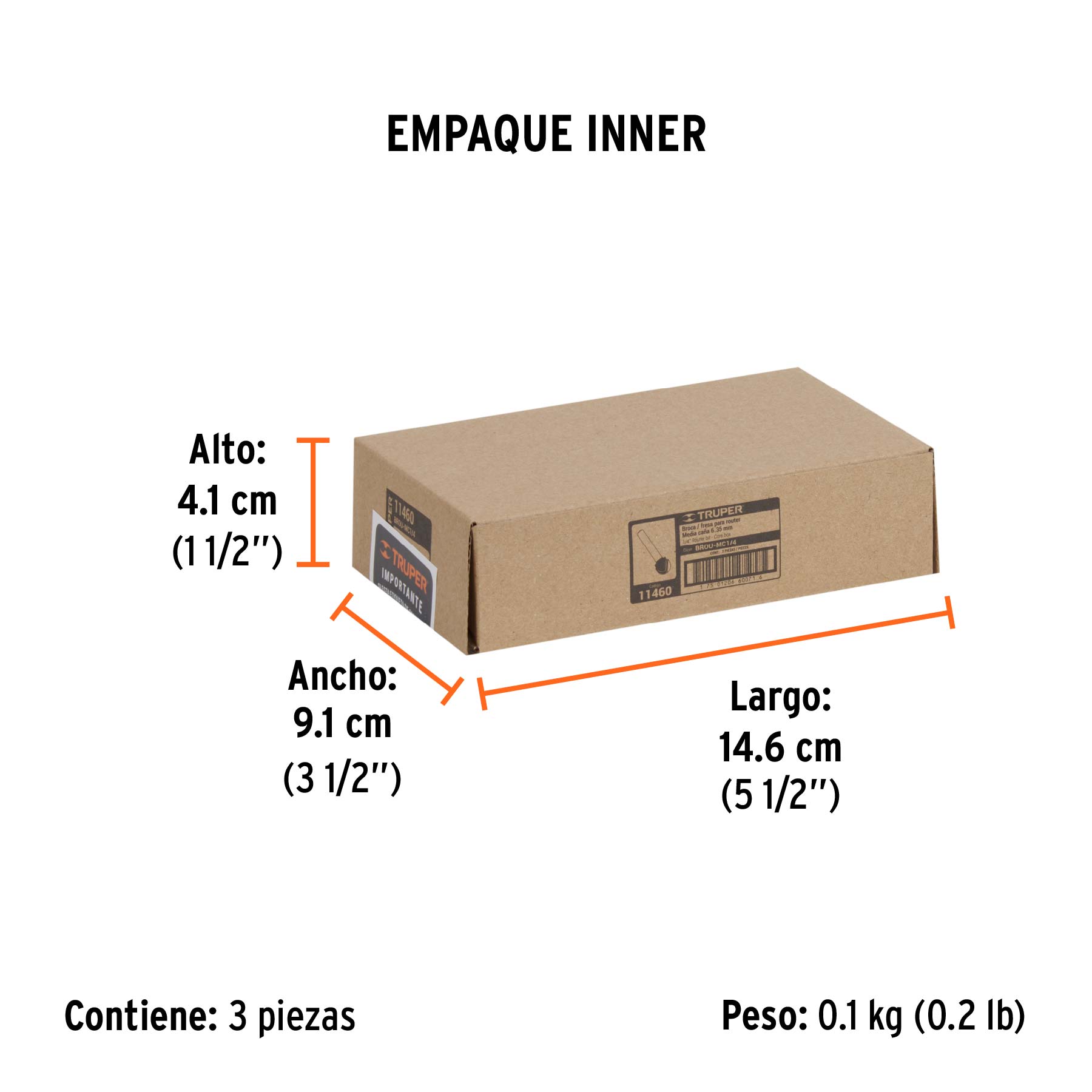 Broca para router, media caña, 1/4", TRUPER - Empaque