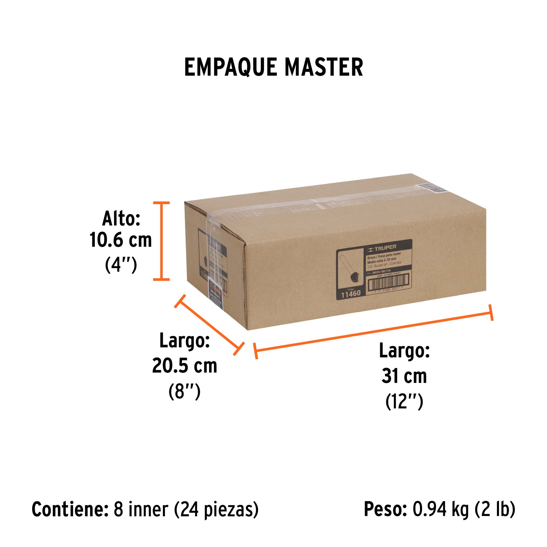 Broca para router, media caña, 1/4", TRUPER - Empaque