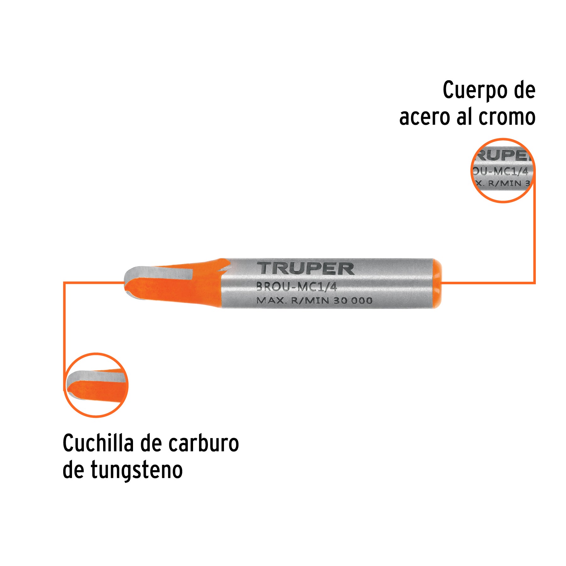 Broca para router, media caña, 1/4", TRUPER