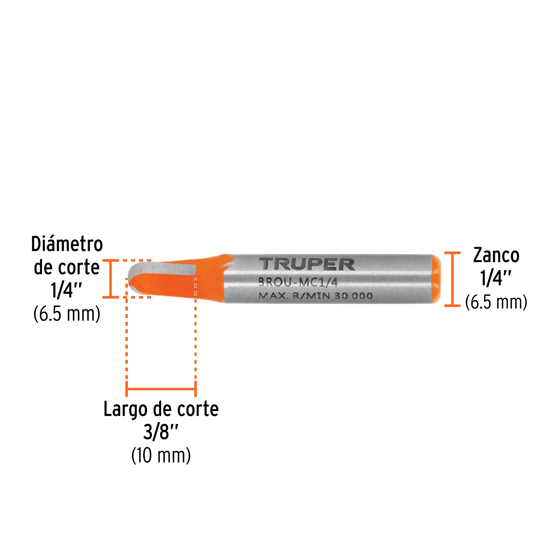 Broca para router, media caña, 1/4", TRUPER