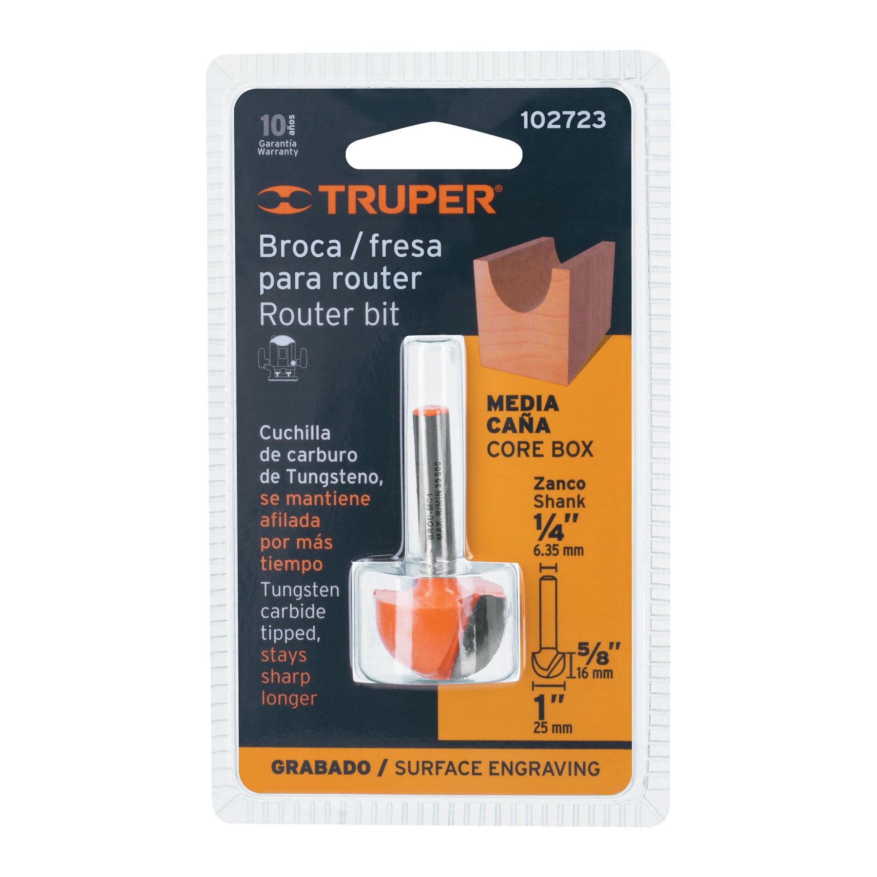 Broca para router, media caña, 1", TRUPER