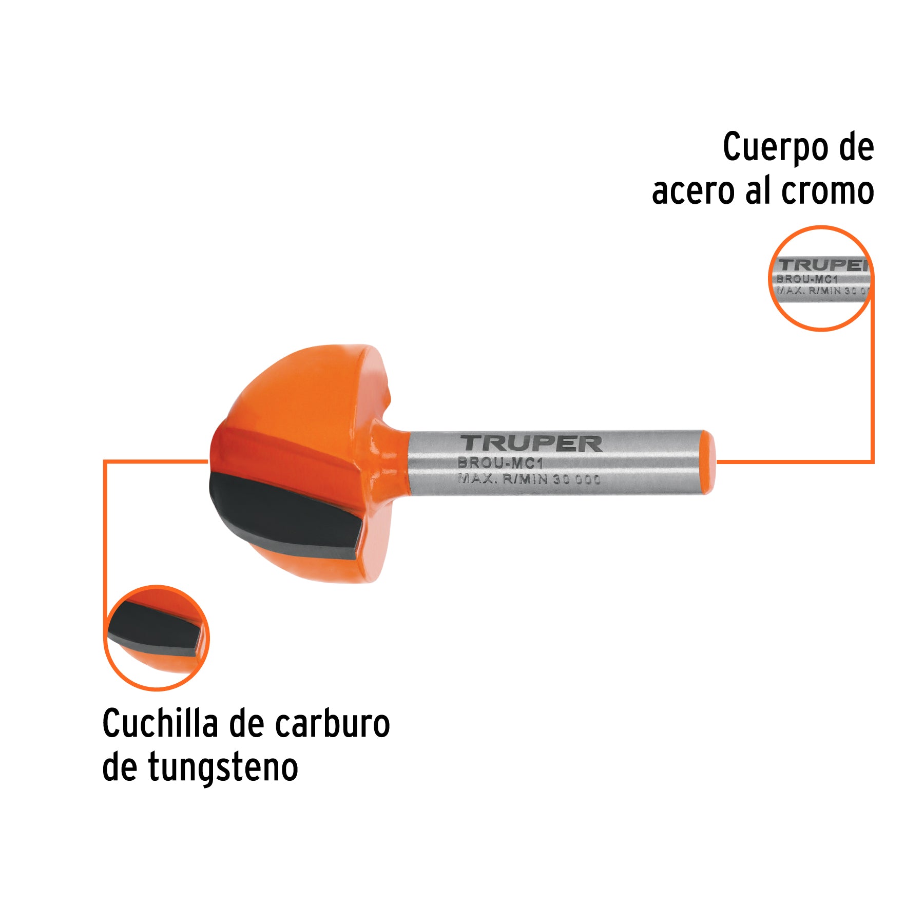 Broca para router, media caña, 1", TRUPER