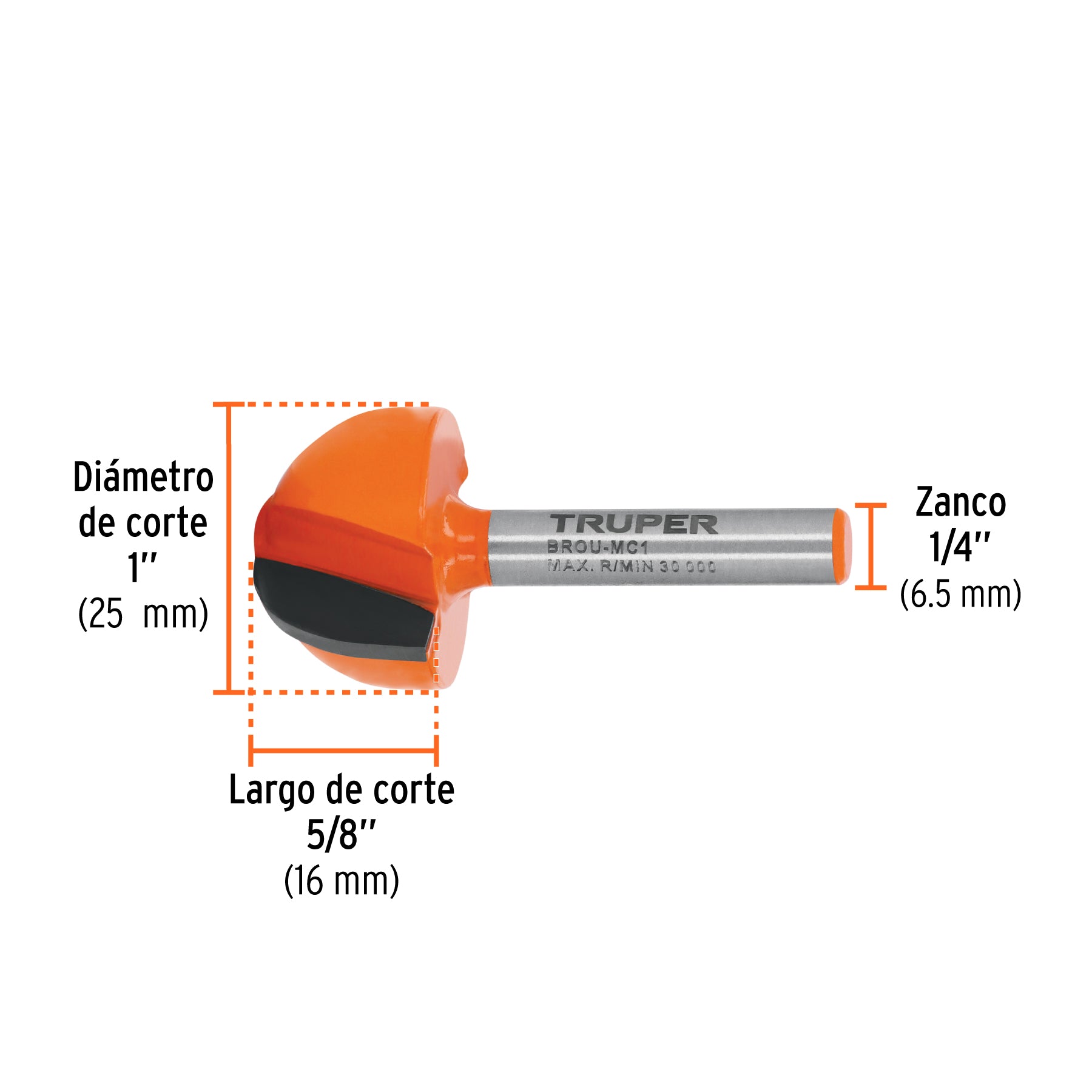 Broca para router, media caña, 1", TRUPER