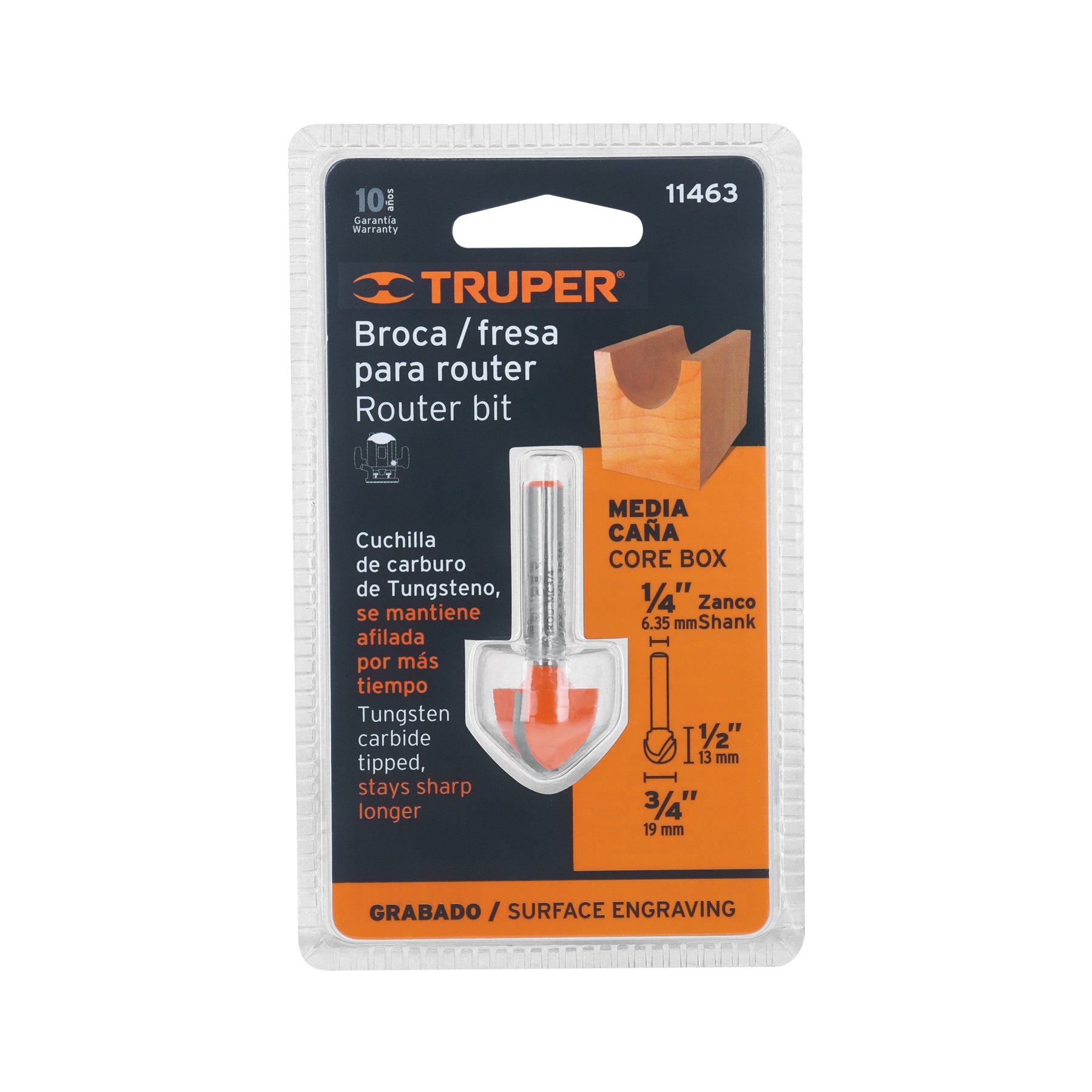 Broca para router, media caña, 3/4", TRUPER