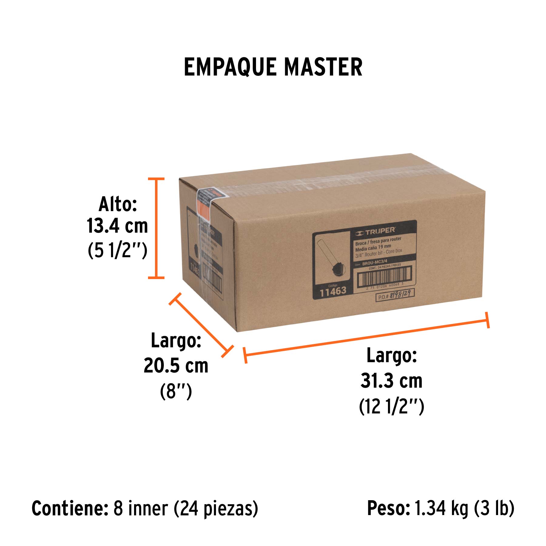 Broca para router, media caña, 3/4", TRUPER - Empaque