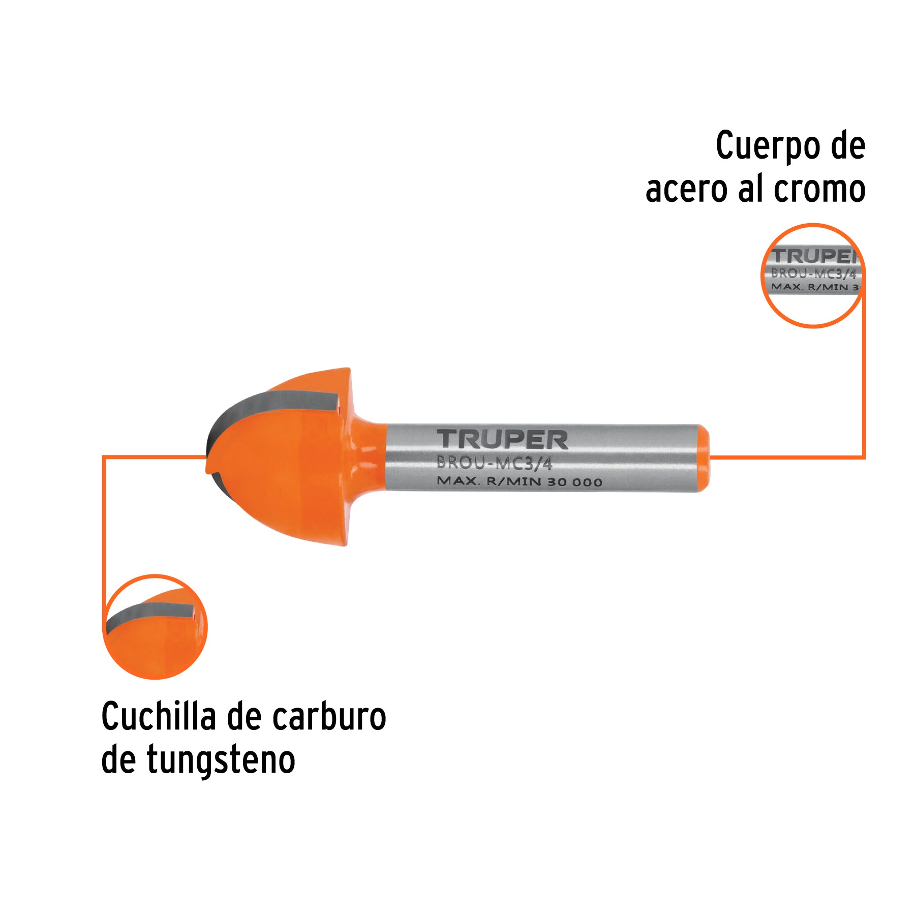 Broca para router, media caña, 3/4", TRUPER
