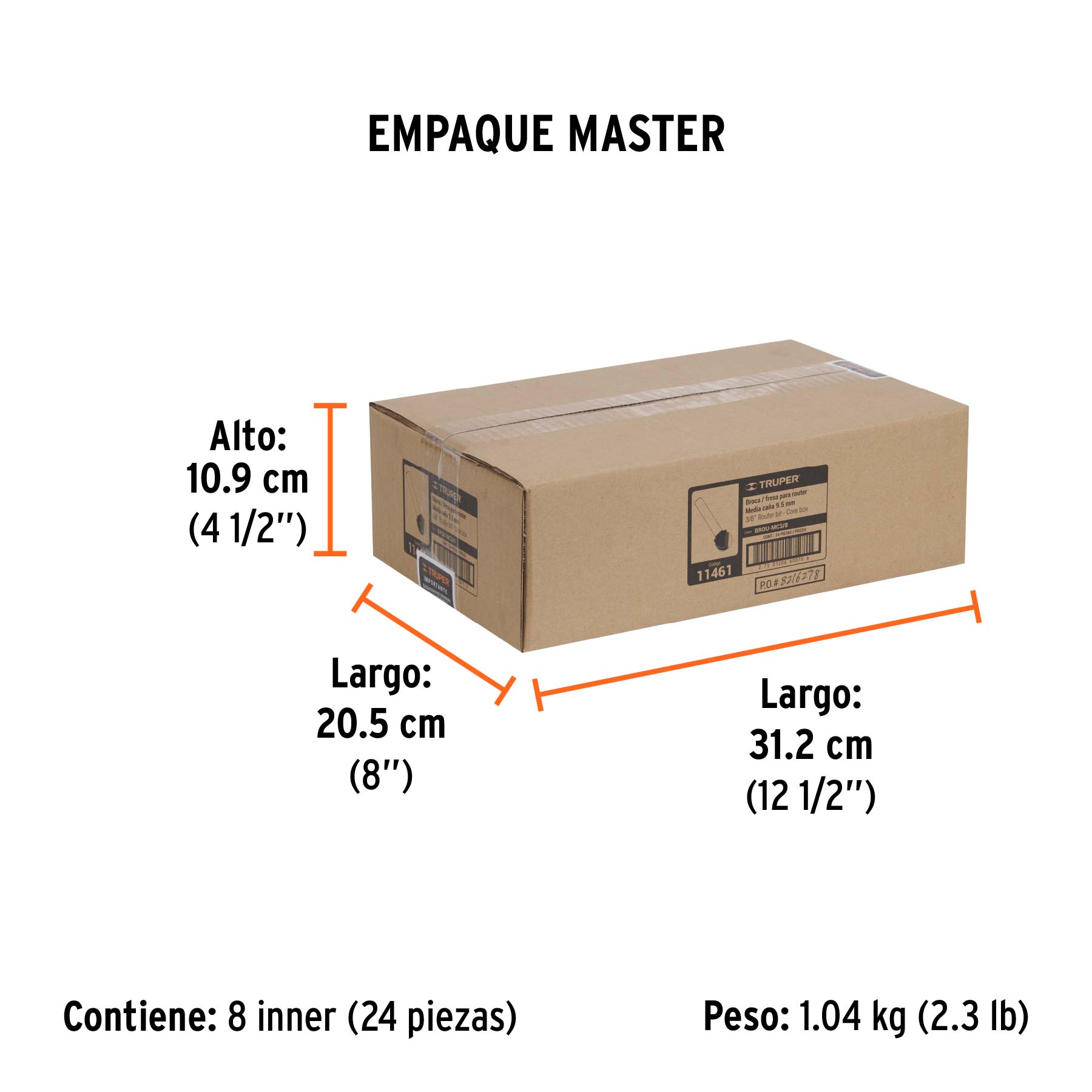 Broca para router, media caña, 3/8", TRUPER - Empaque