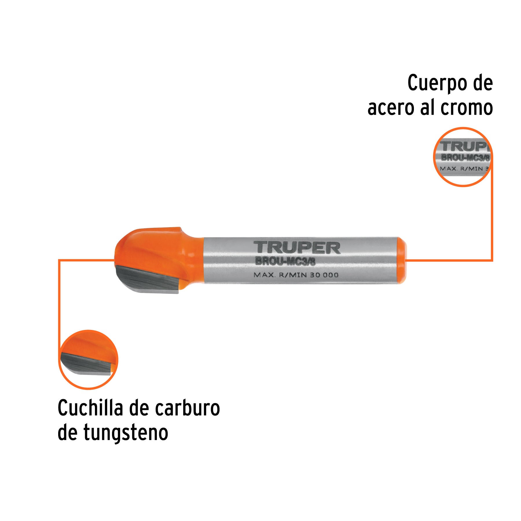 Broca para router, media caña, 3/8", TRUPER