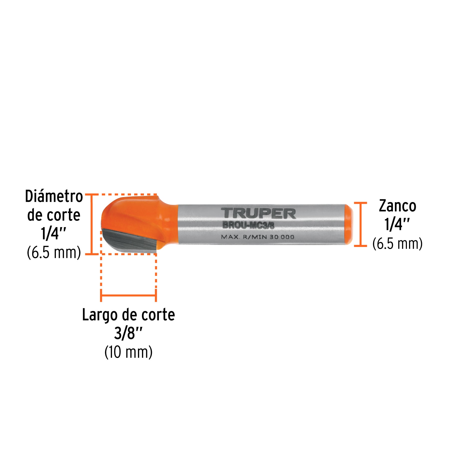 Broca para router, media caña, 3/8", TRUPER