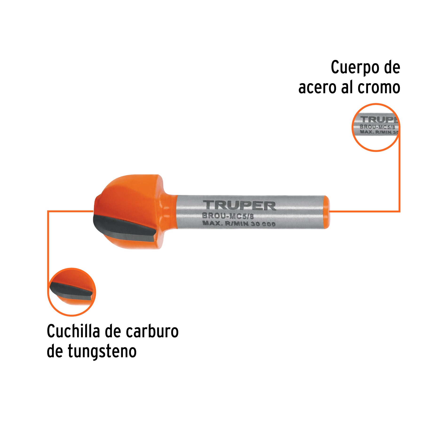 Broca para router, media caña, 5/8", TRUPER
