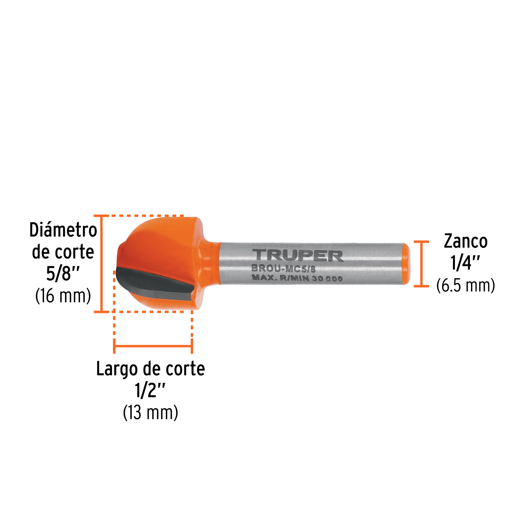 Broca para router, media caña, 5/8", TRUPER