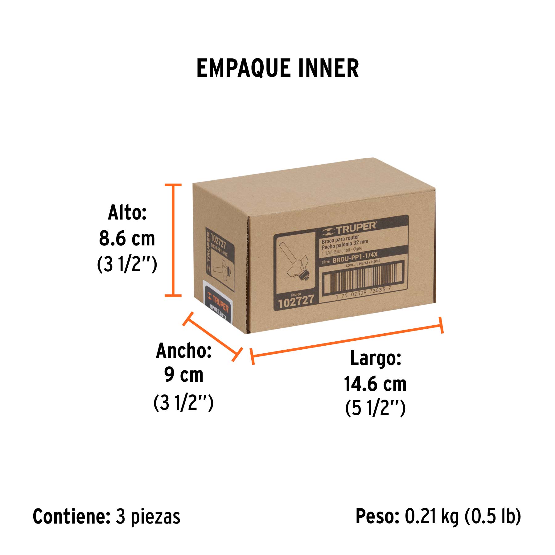 Broca para router, pecho paloma, 1-1/4" con balero, TRUPER - Empaque