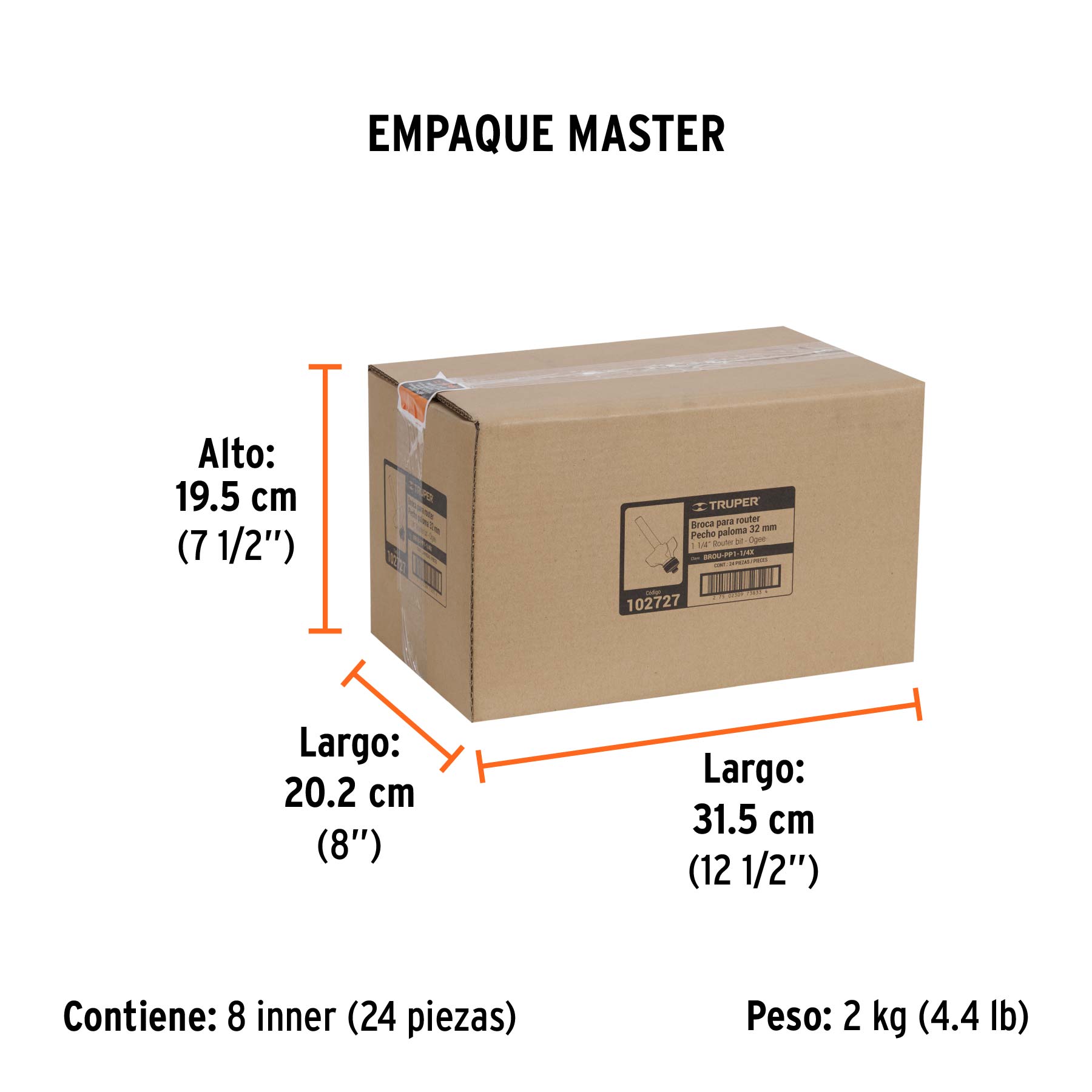 Broca para router, pecho paloma, 1-1/4" con balero, TRUPER - Empaque