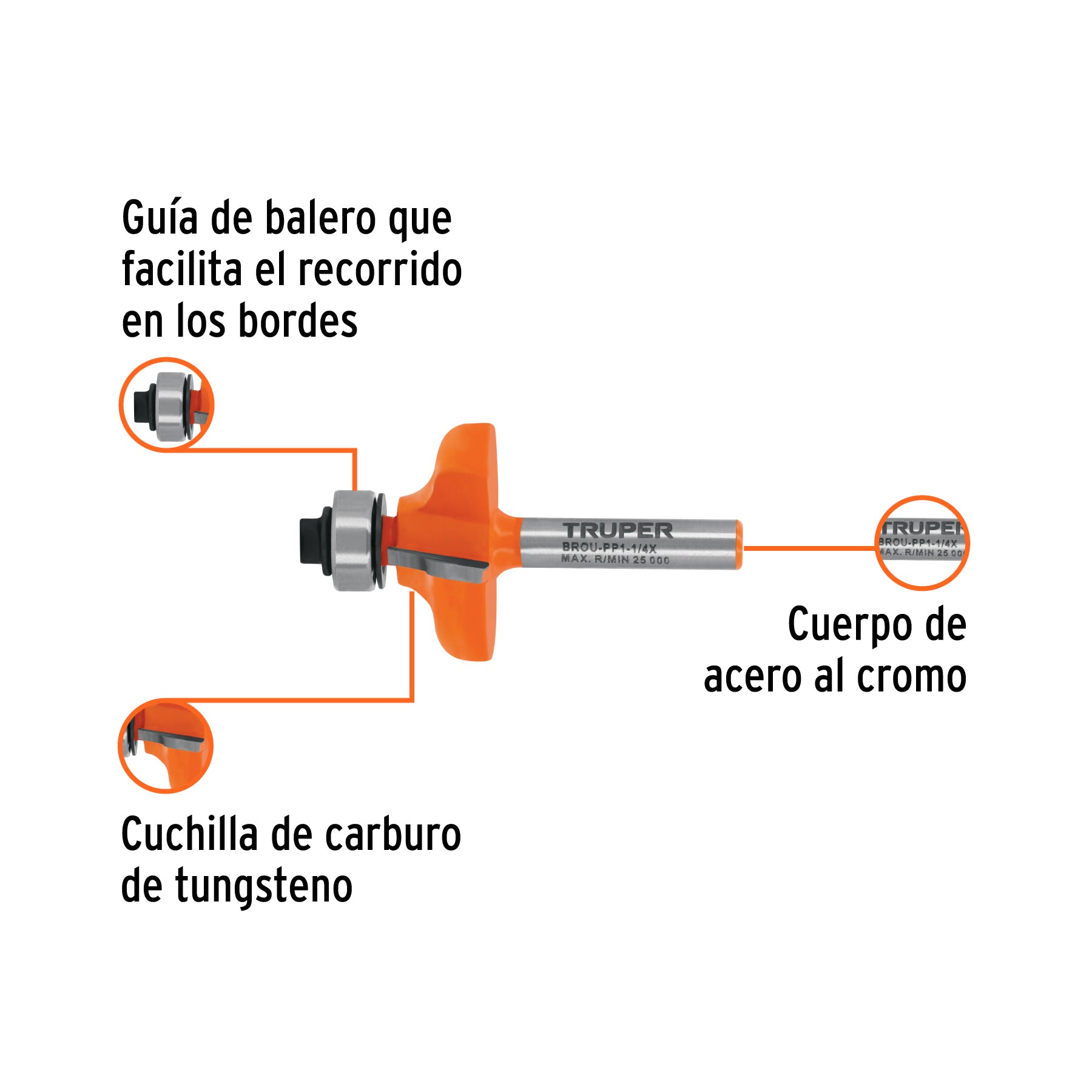 Broca para router, pecho paloma, 1-1/4" con balero, TRUPER