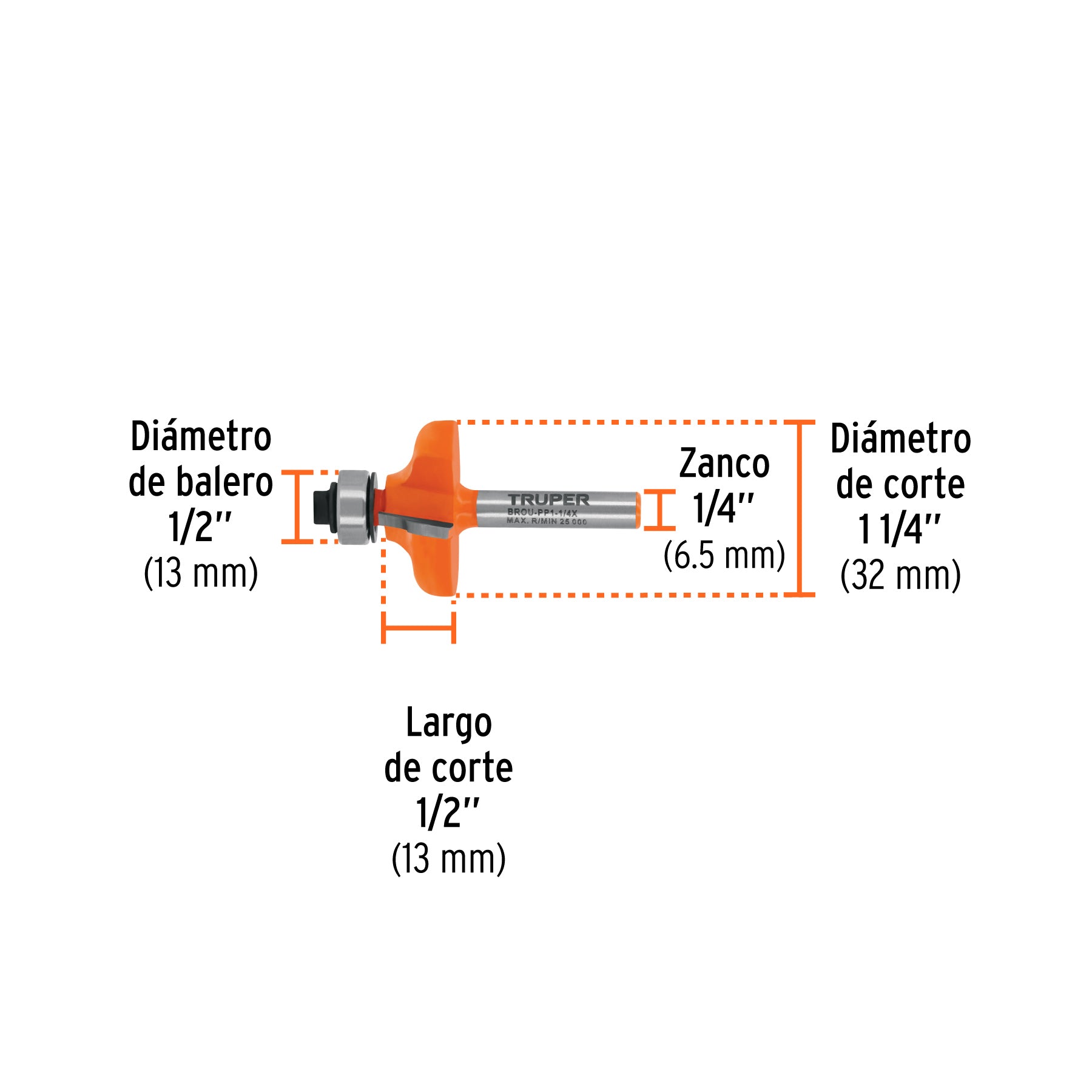 Broca para router, pecho paloma, 1-1/4" con balero, TRUPER