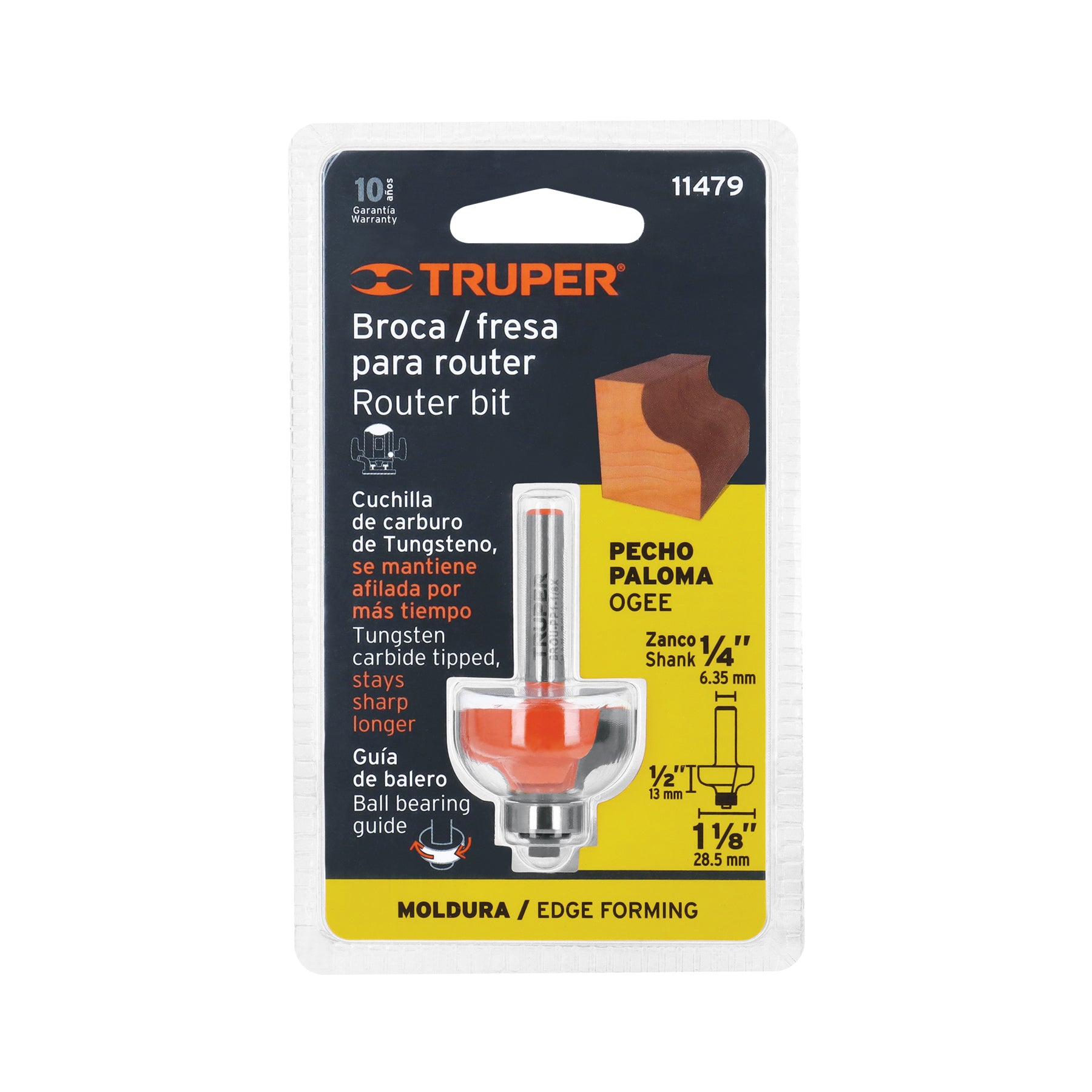 Broca para router, pecho paloma, 1-1/8" con balero, TRUPER