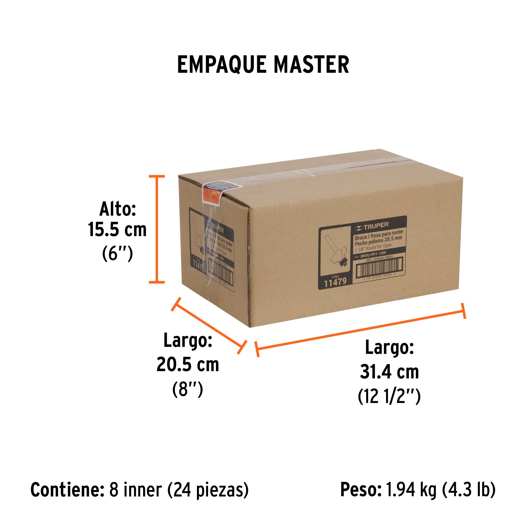 Broca para router, pecho paloma, 1-1/8" con balero, TRUPER - Empaque