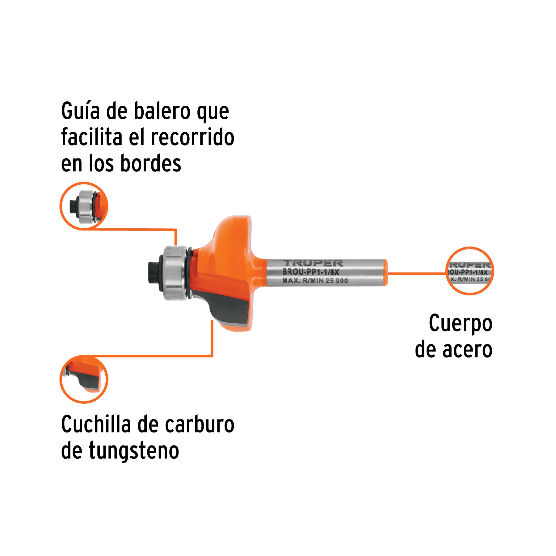 Broca para router, pecho paloma, 1-1/8" con balero, TRUPER