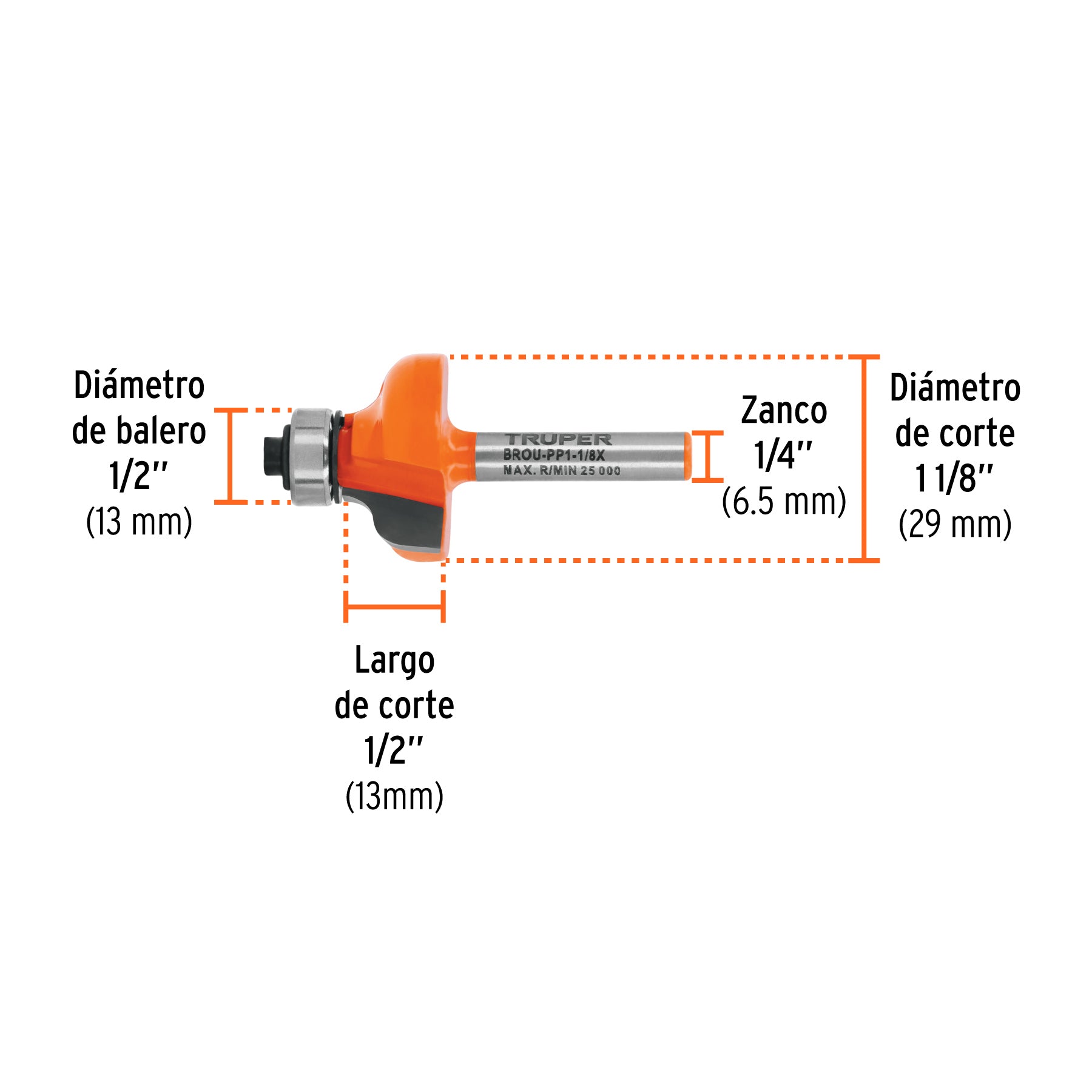 Broca para router, pecho paloma, 1-1/8" con balero, TRUPER