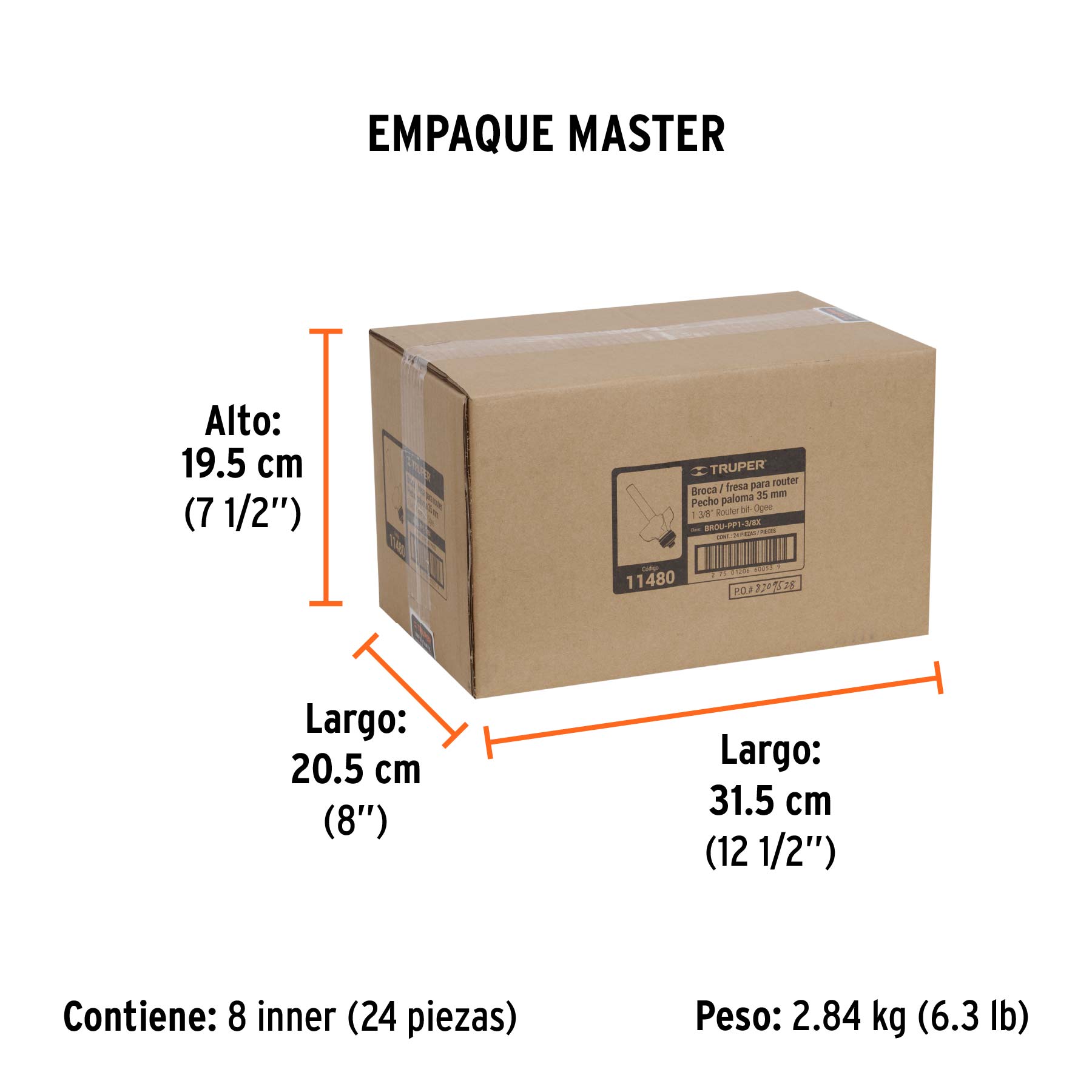 Broca para router, pecho paloma, 1-3/8" con balero, TRUPER - Empaque