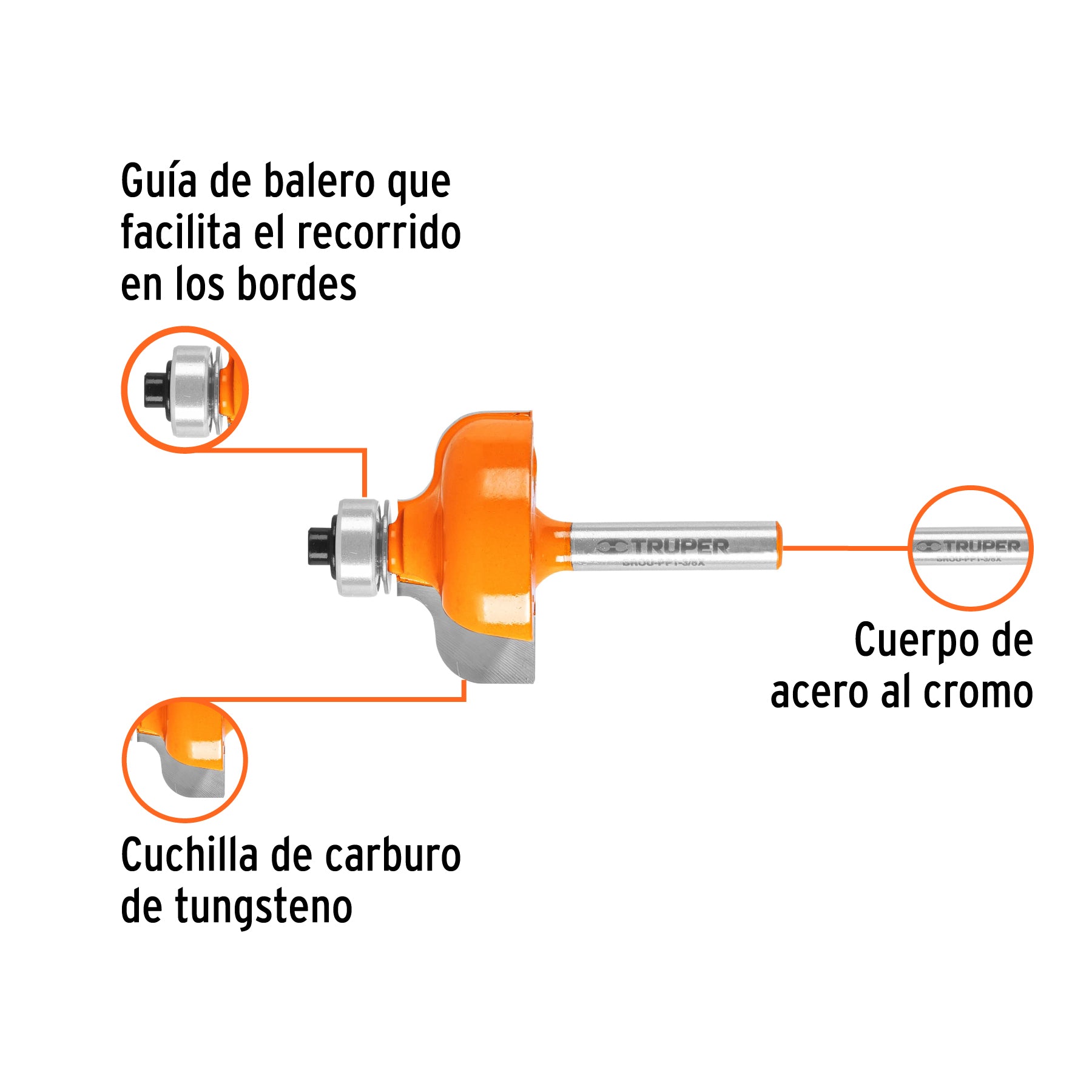 Broca para router, pecho paloma, 1-3/8" con balero, TRUPER