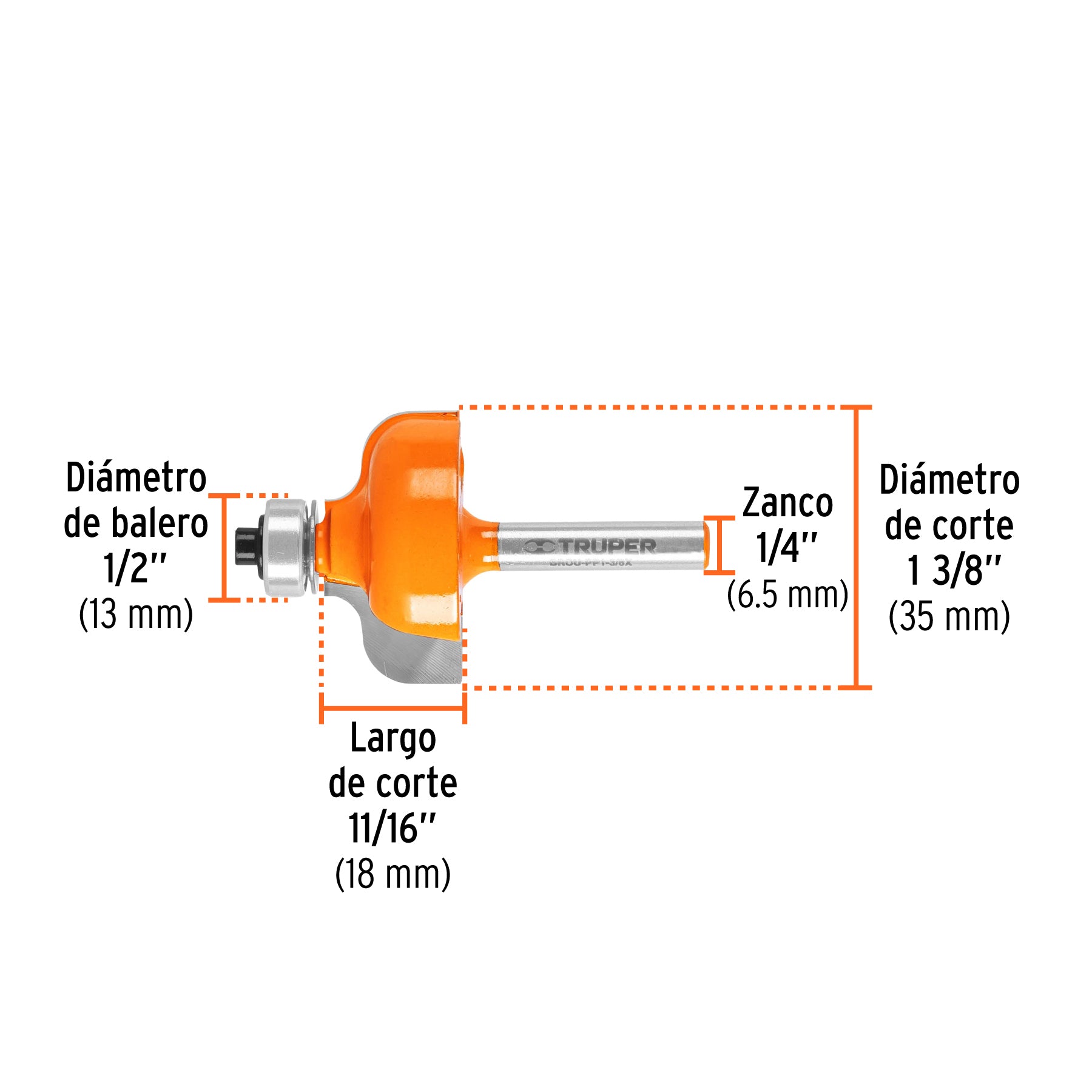 Broca para router, pecho paloma, 1-3/8" con balero, TRUPER