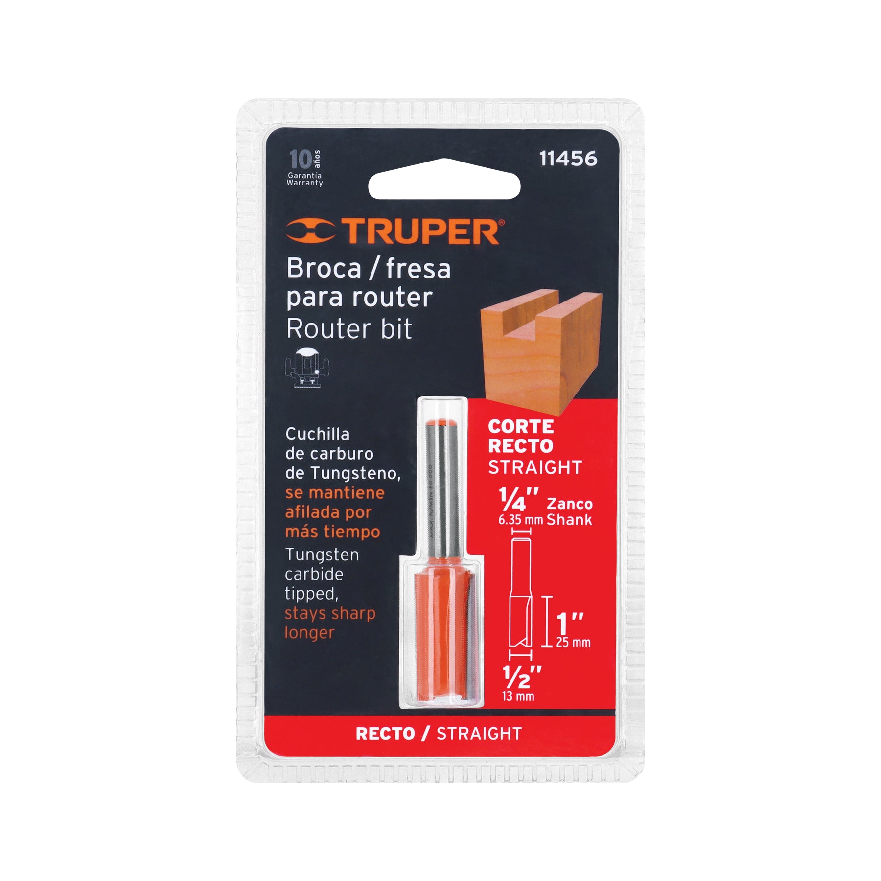 Broca para router, recta 2 filos, 1/2", TRUPER