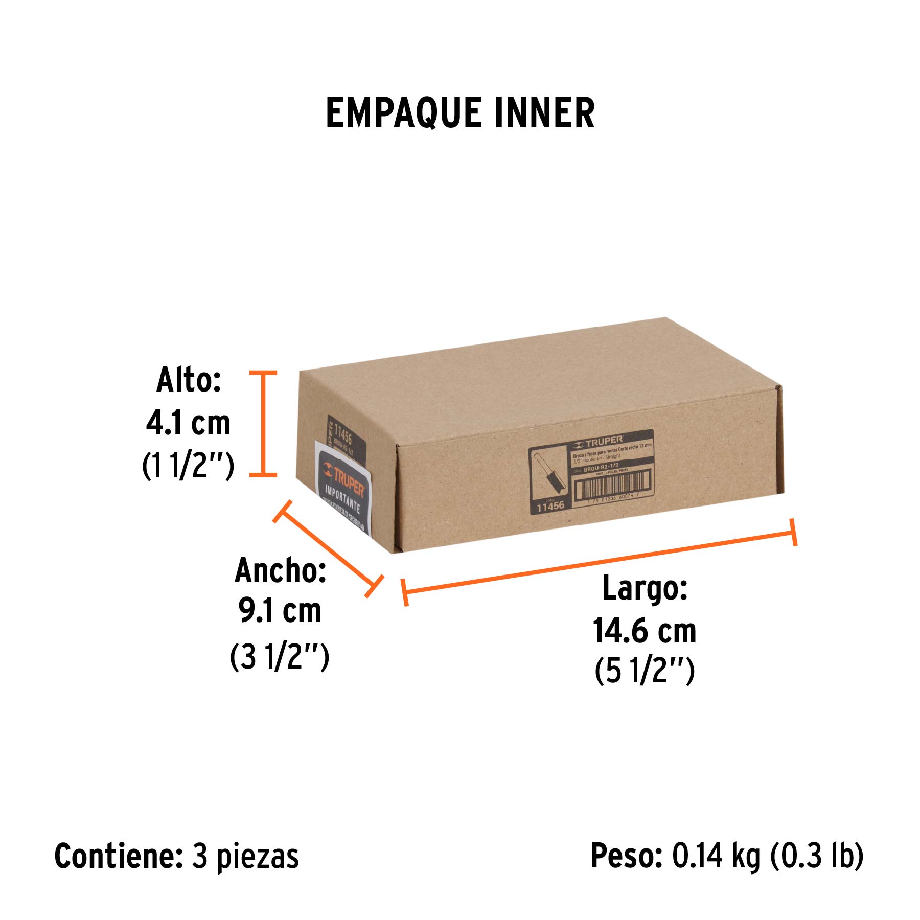 Broca para router, recta 2 filos, 1/2", TRUPER - Empaque