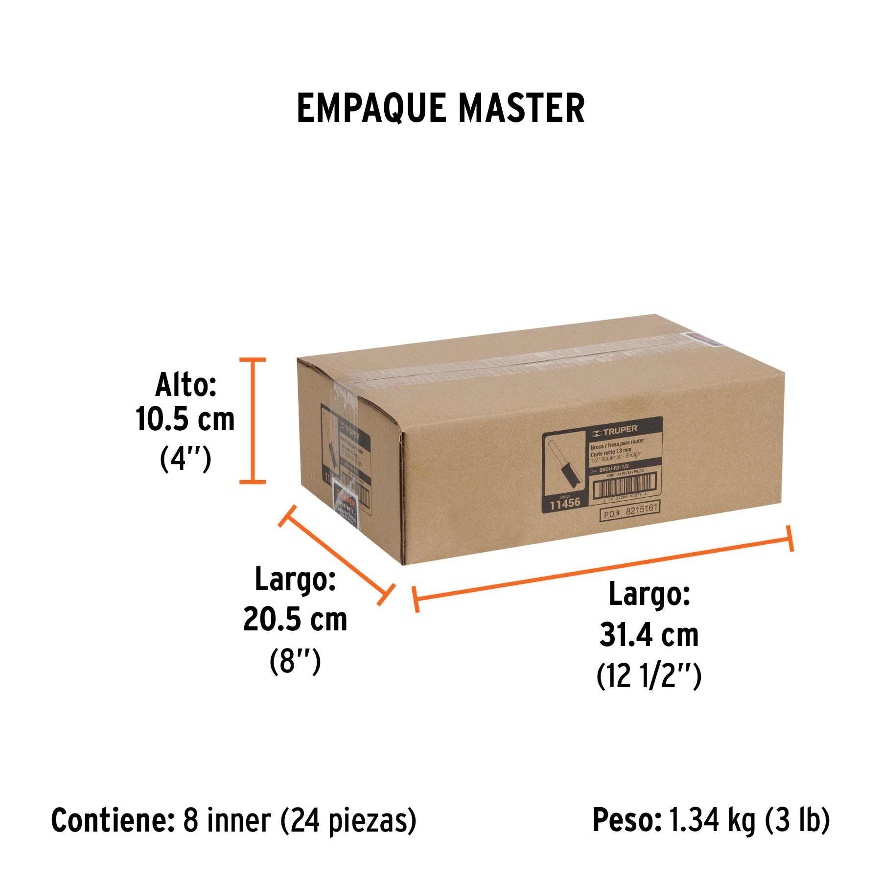 Broca para router, recta 2 filos, 1/2", TRUPER - Empaque