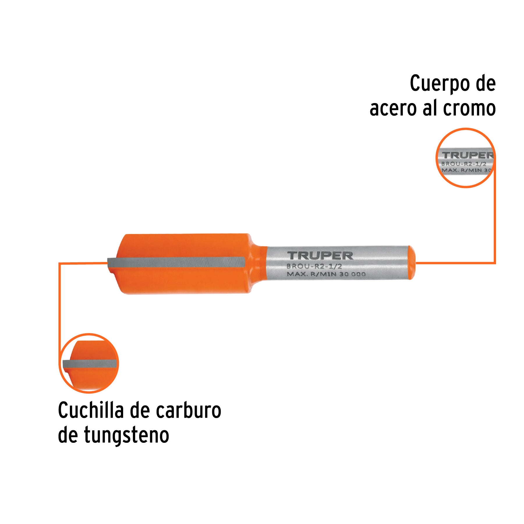 Broca para router, recta 2 filos, 1/2", TRUPER