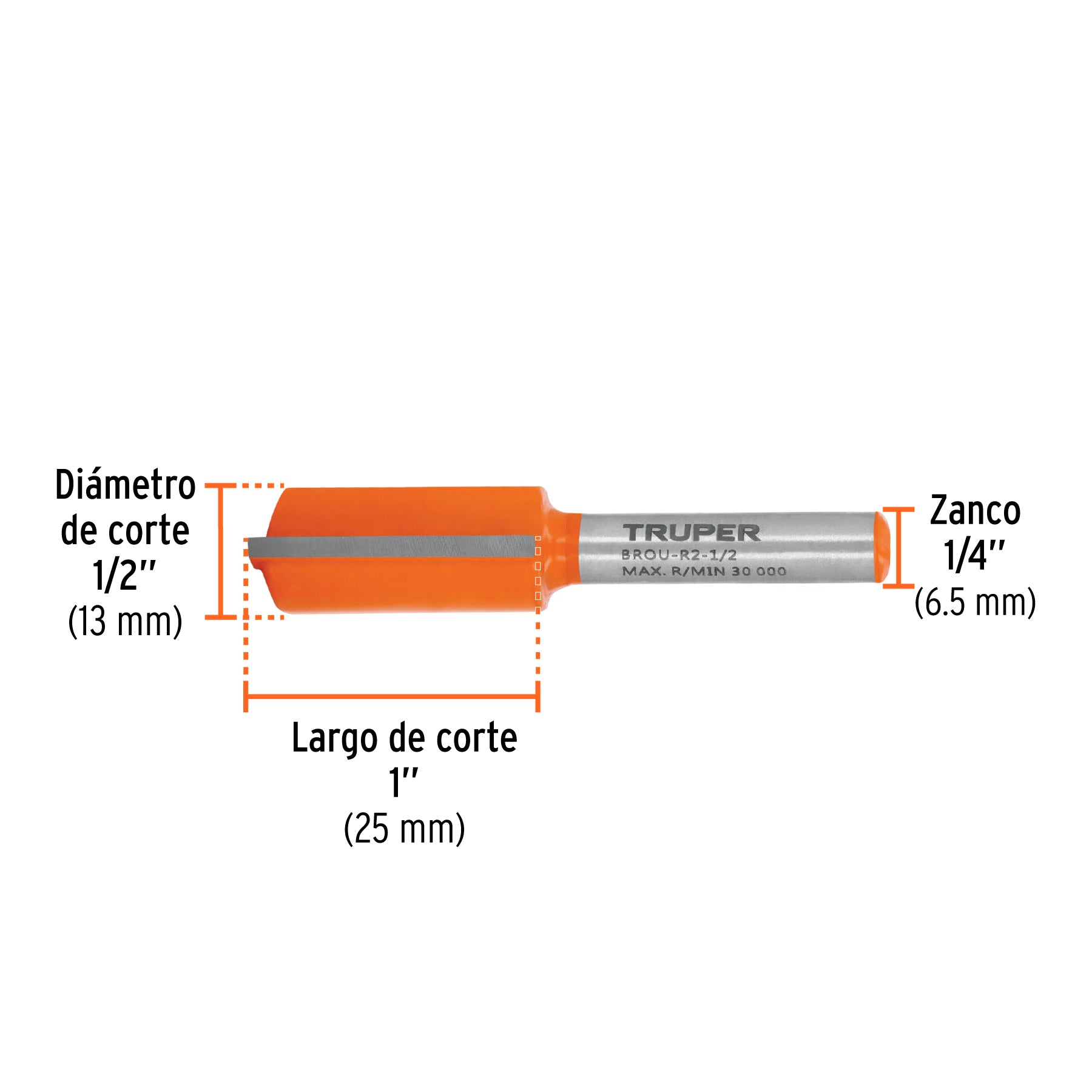 Broca para router, recta 2 filos, 1/2", TRUPER