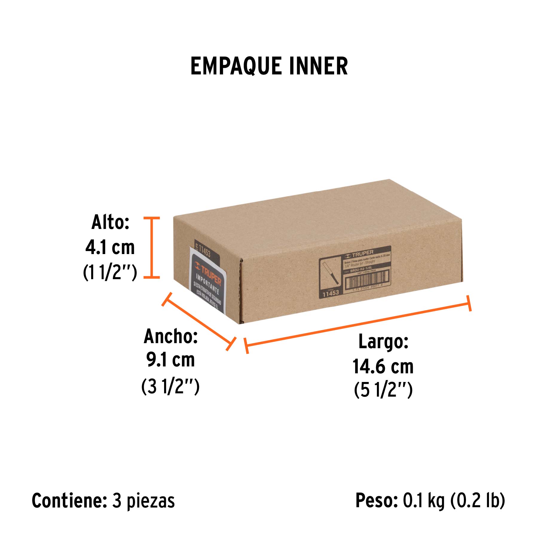 Broca para router, recta 2 filos, 1/4", larga, TRUPER - Empaque