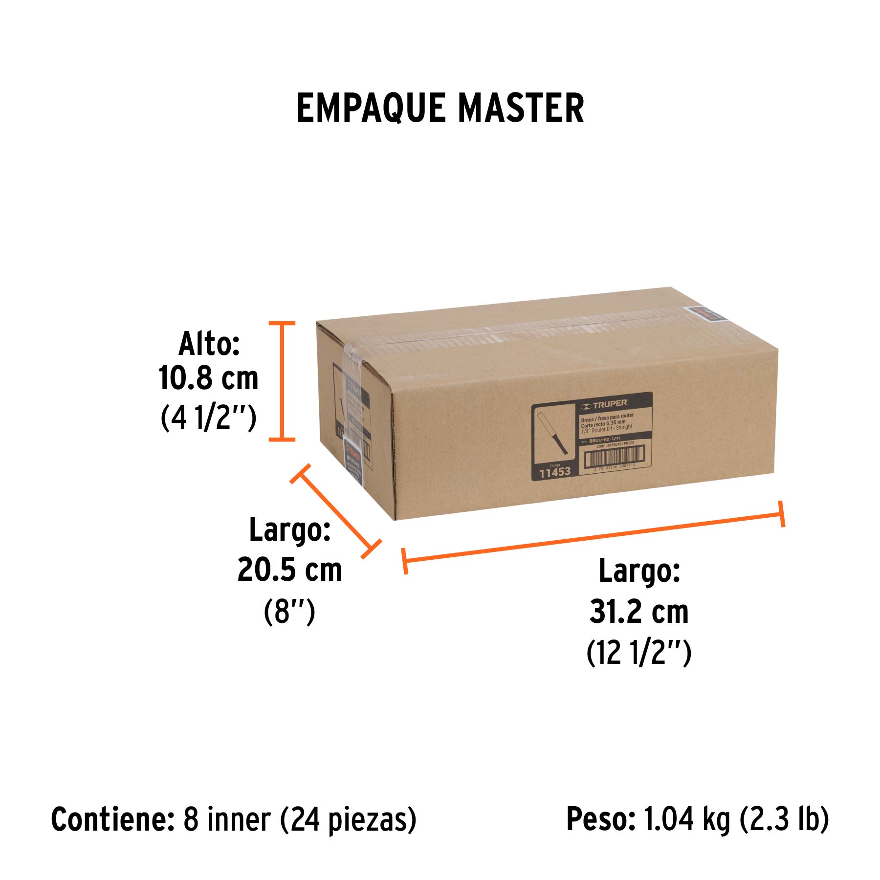 Broca para router, recta 2 filos, 1/4", larga, TRUPER - Empaque