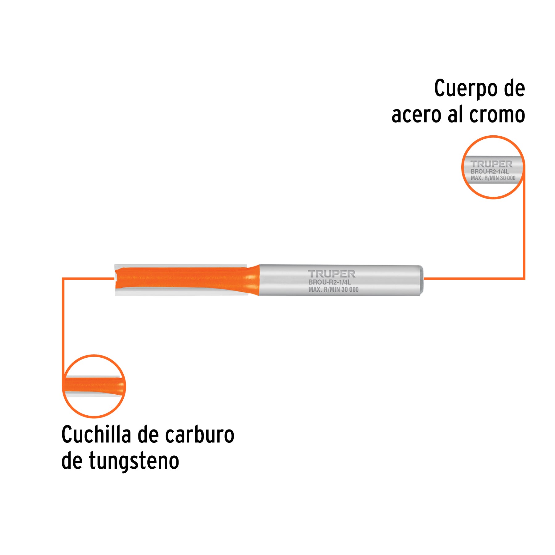 Broca para router, recta 2 filos, 1/4", larga, TRUPER